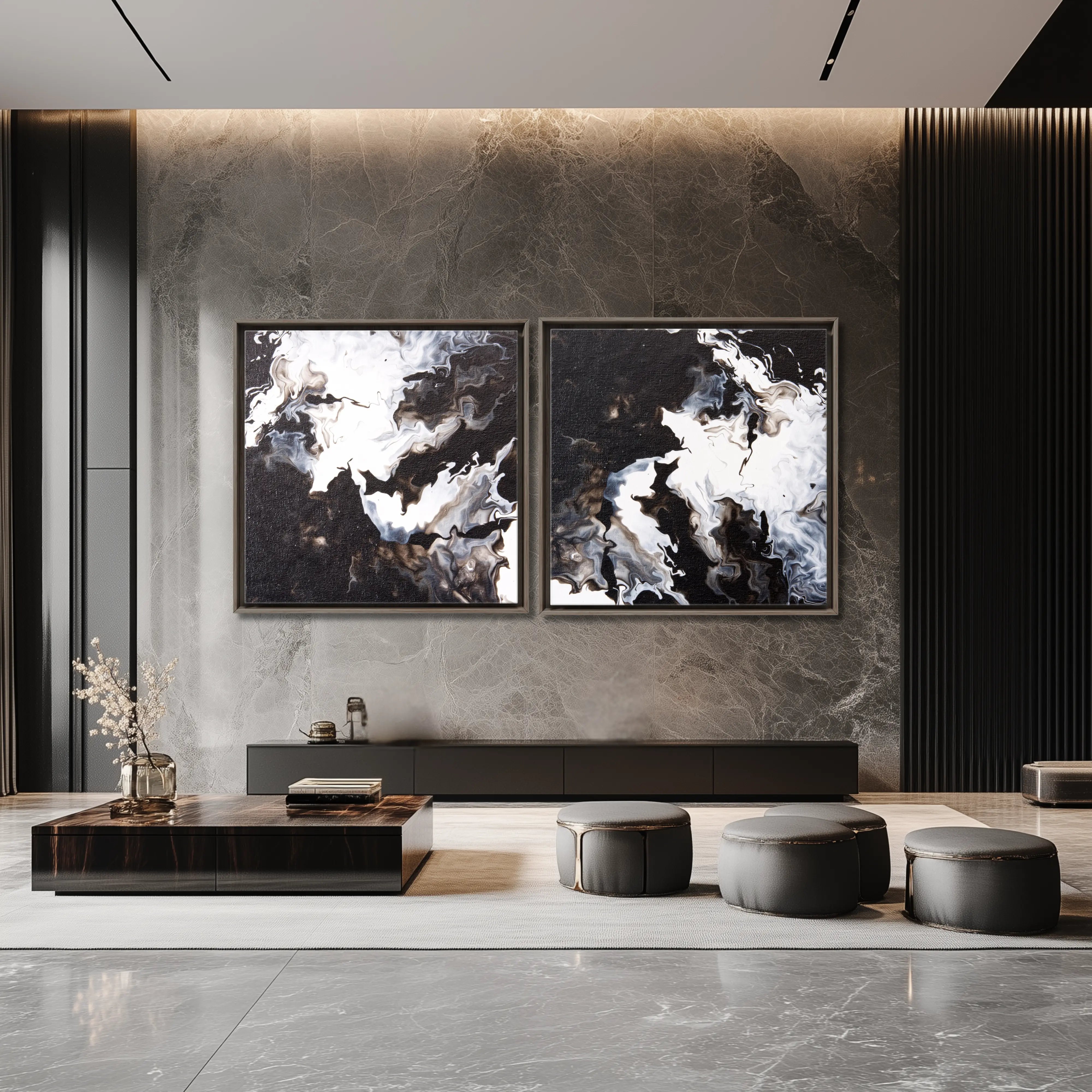 Timeless | Set of 2 Canvas Prints | Luxury Fine Art Set | Black and White Wall Art