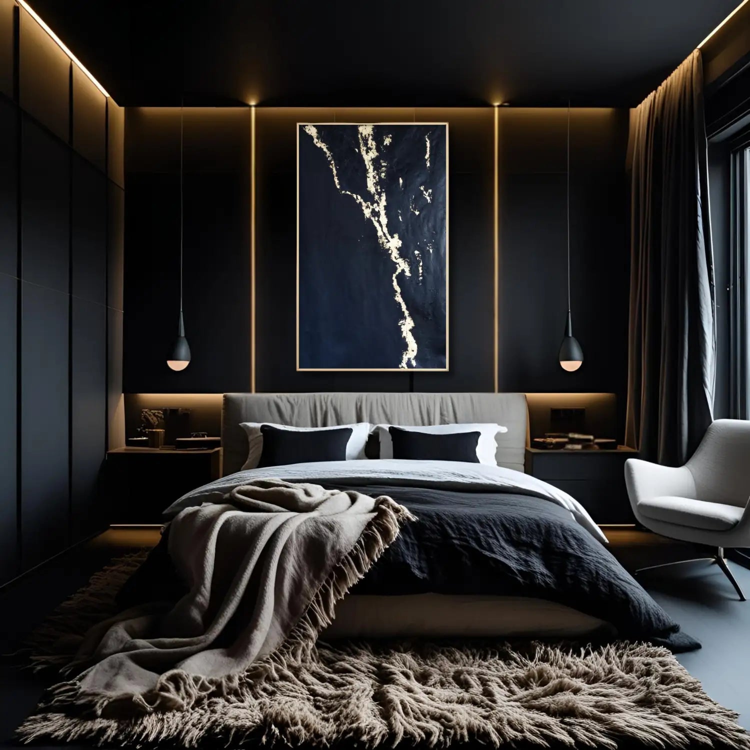 Prestige - hand painted modern black minimalist art with gold leaf