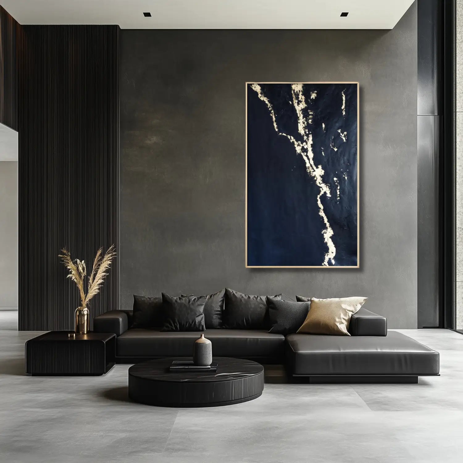 Prestige - hand painted modern black minimalist art with gold leaf