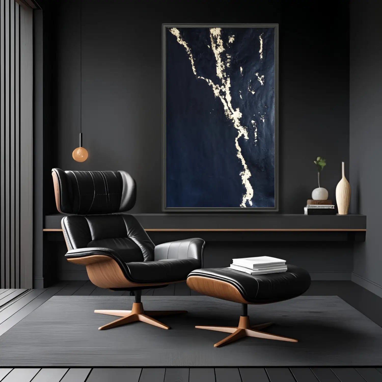 Prestige - hand painted modern black minimalist art with gold leaf
