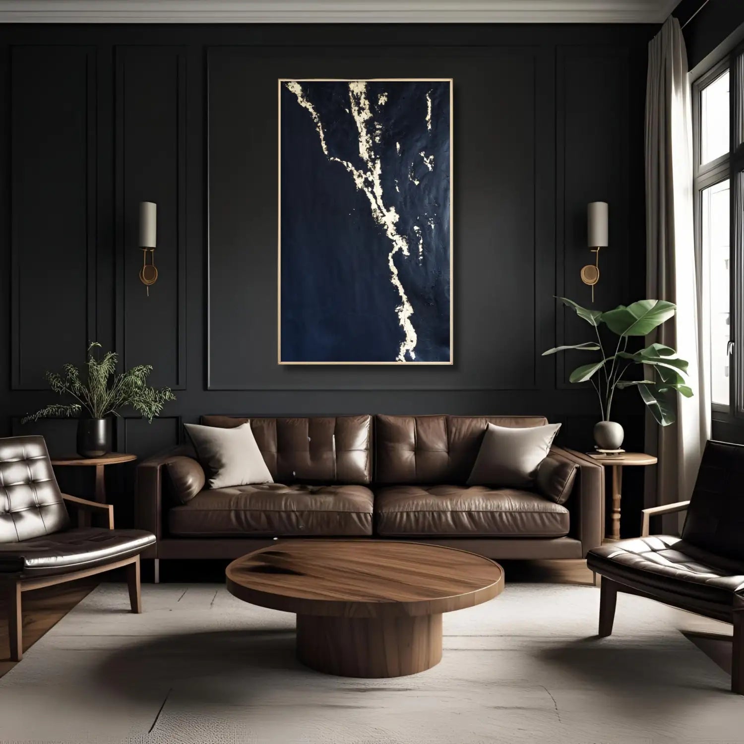 Prestige - hand painted modern black minimalist art with gold leaf