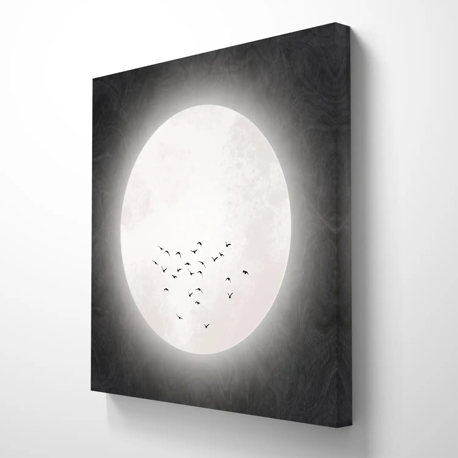 Drifting serenity - Black Japandi Moon Canvas Wall Art