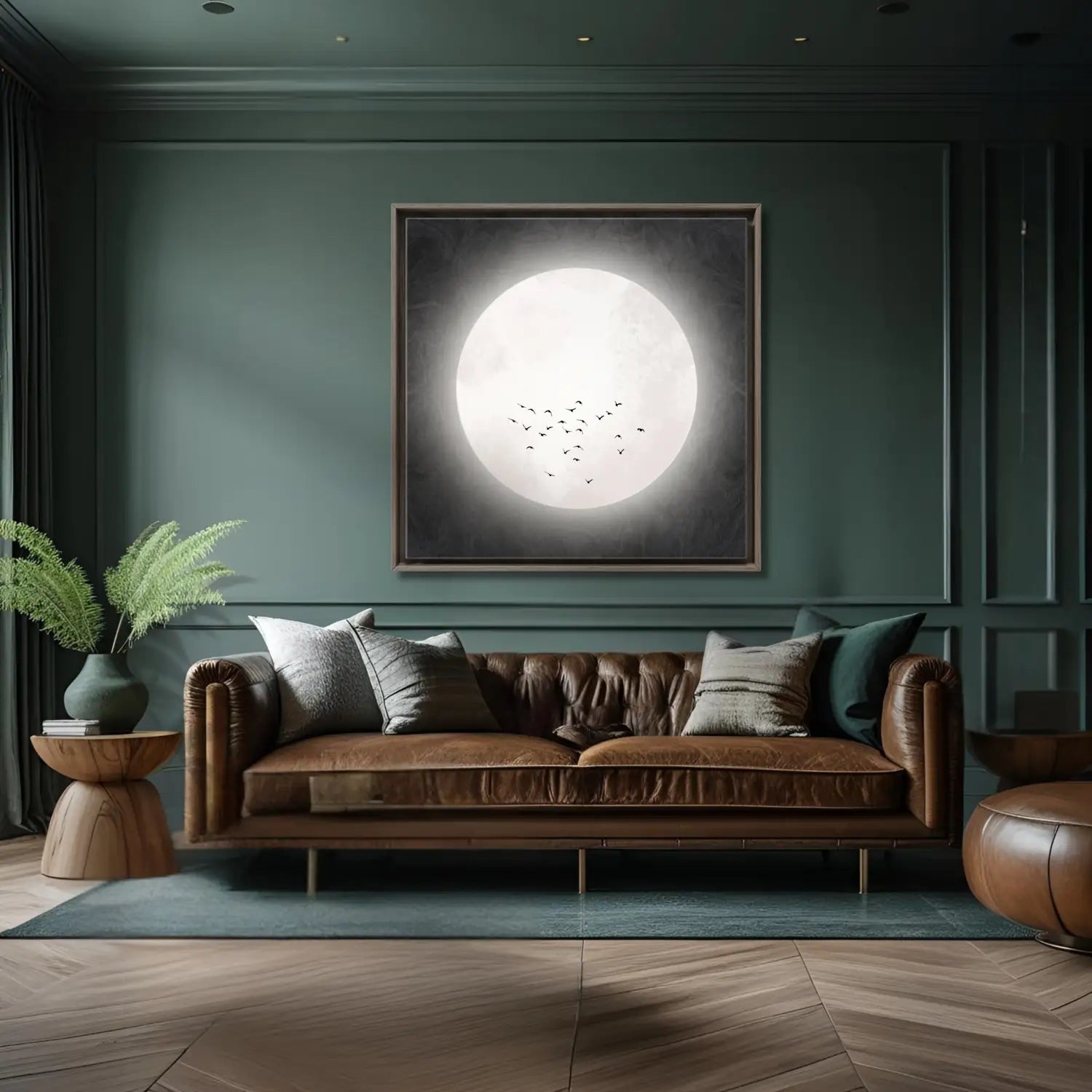 Drifting serenity - Black Japandi Moon Canvas Wall Art