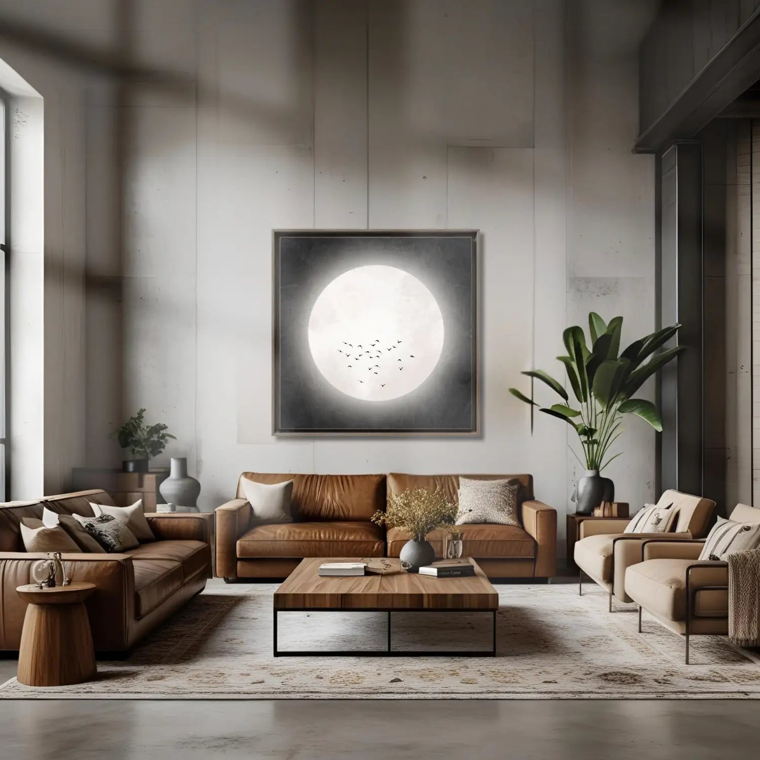 Drifting serenity - Black Japandi Moon Canvas Wall Art