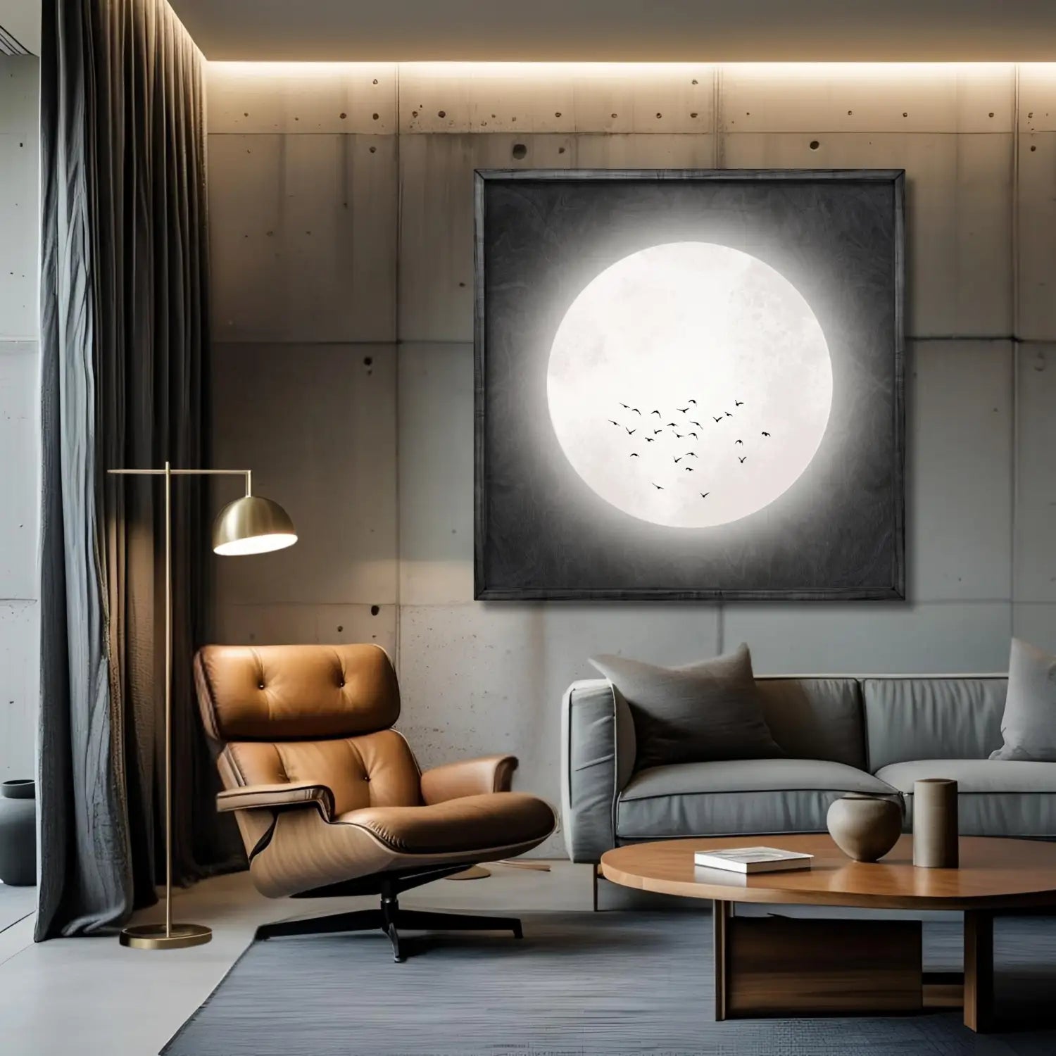 Drifting serenity - Black Japandi Moon Canvas Wall Art