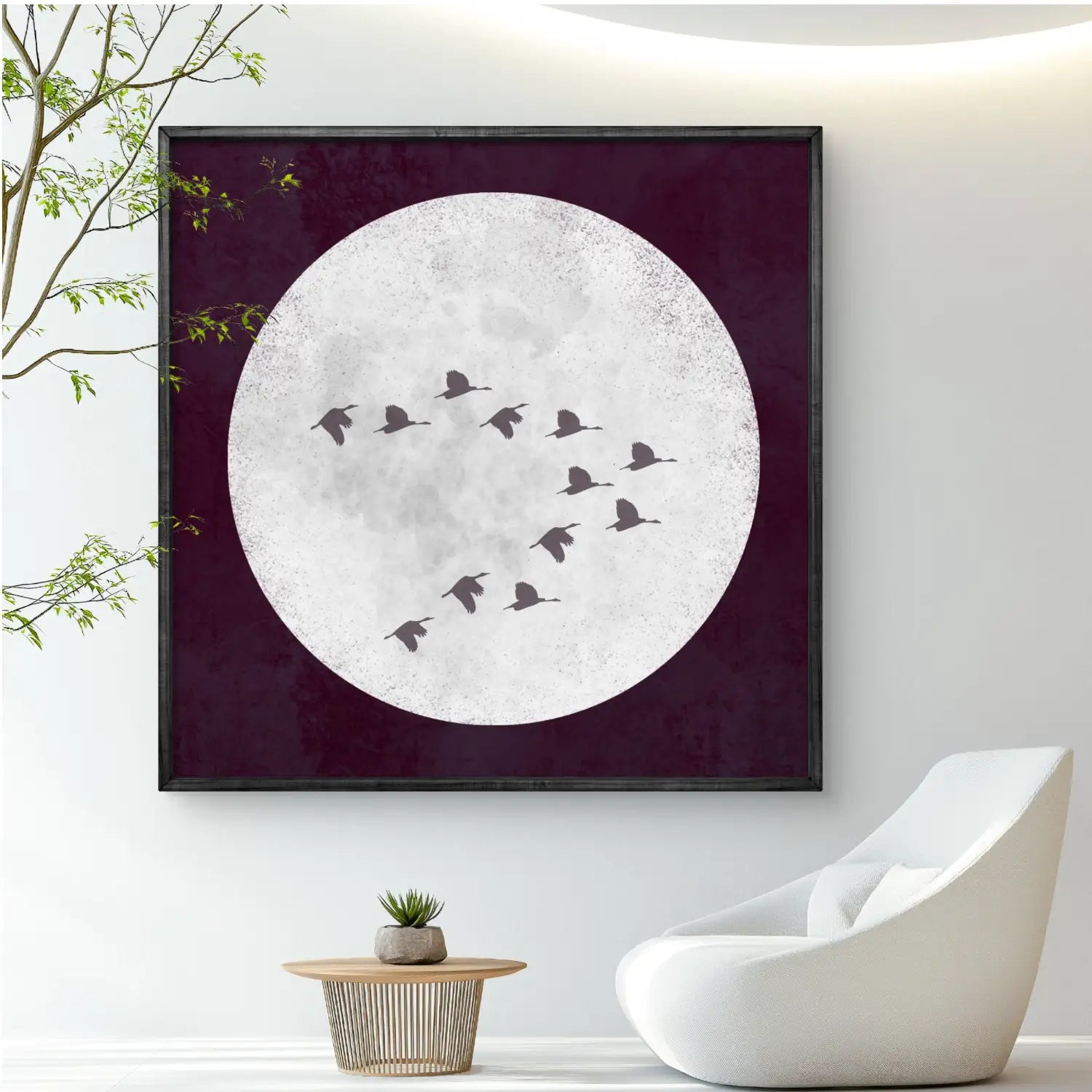 Beyond contemplation - Burgundy Japandi Moon Canvas Print Art