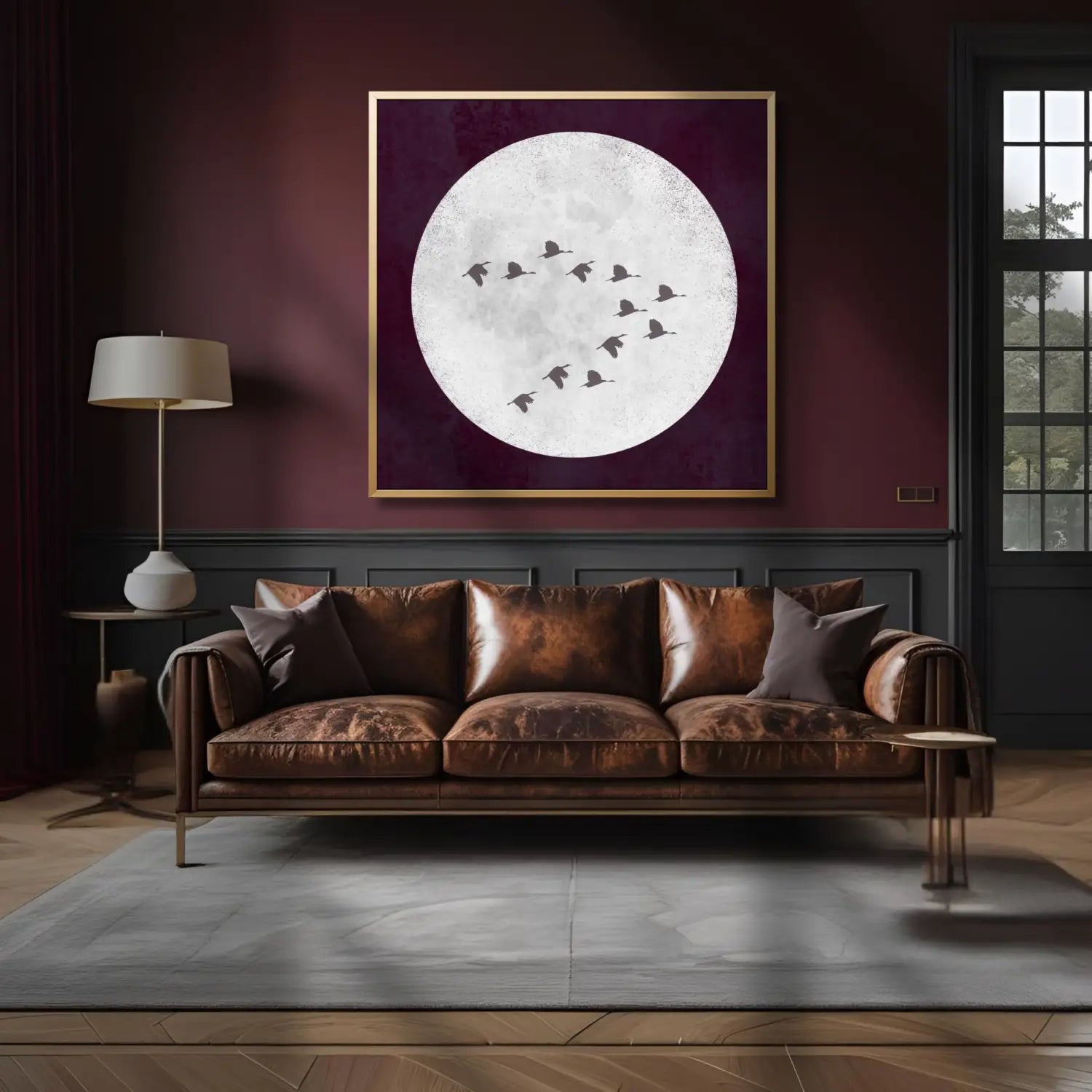 Beyond contemplation - Burgundy Japandi Moon Canvas Print Art