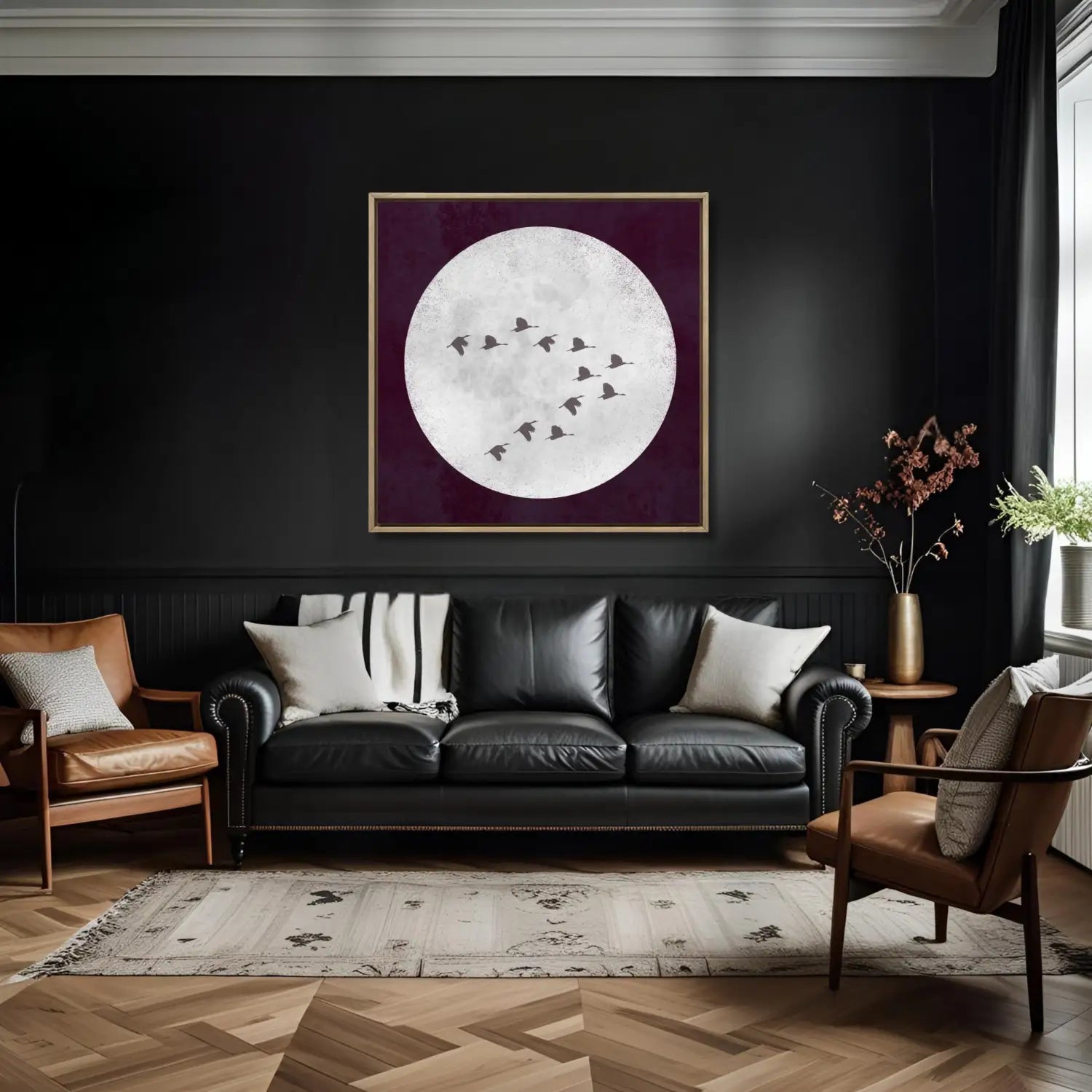 Beyond contemplation - Burgundy Japandi Moon Canvas Print Art