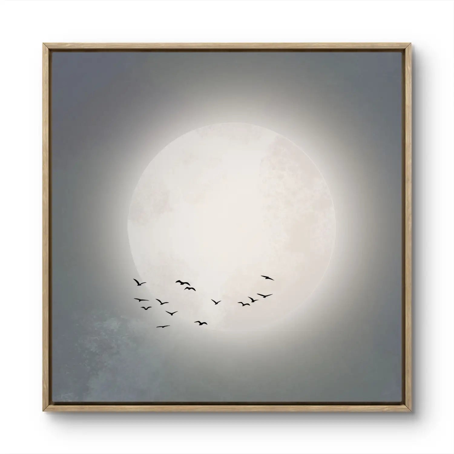 Beyond the moon - Blue Japandi Moon Canvas Wall Art Print