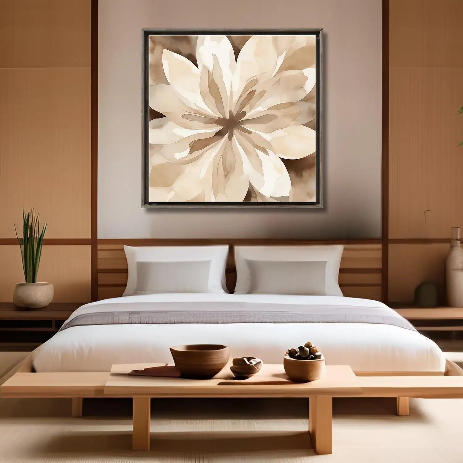 Bloom - Flower canvas art in beige