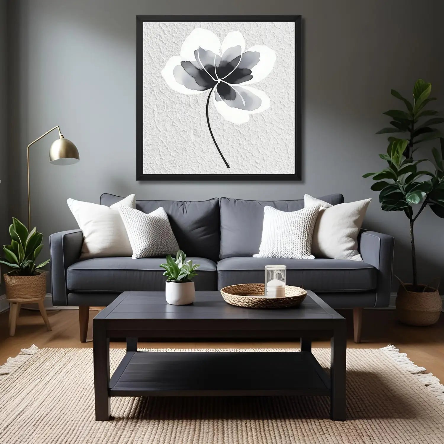 Impermanent - Floral black and white canvas wall art