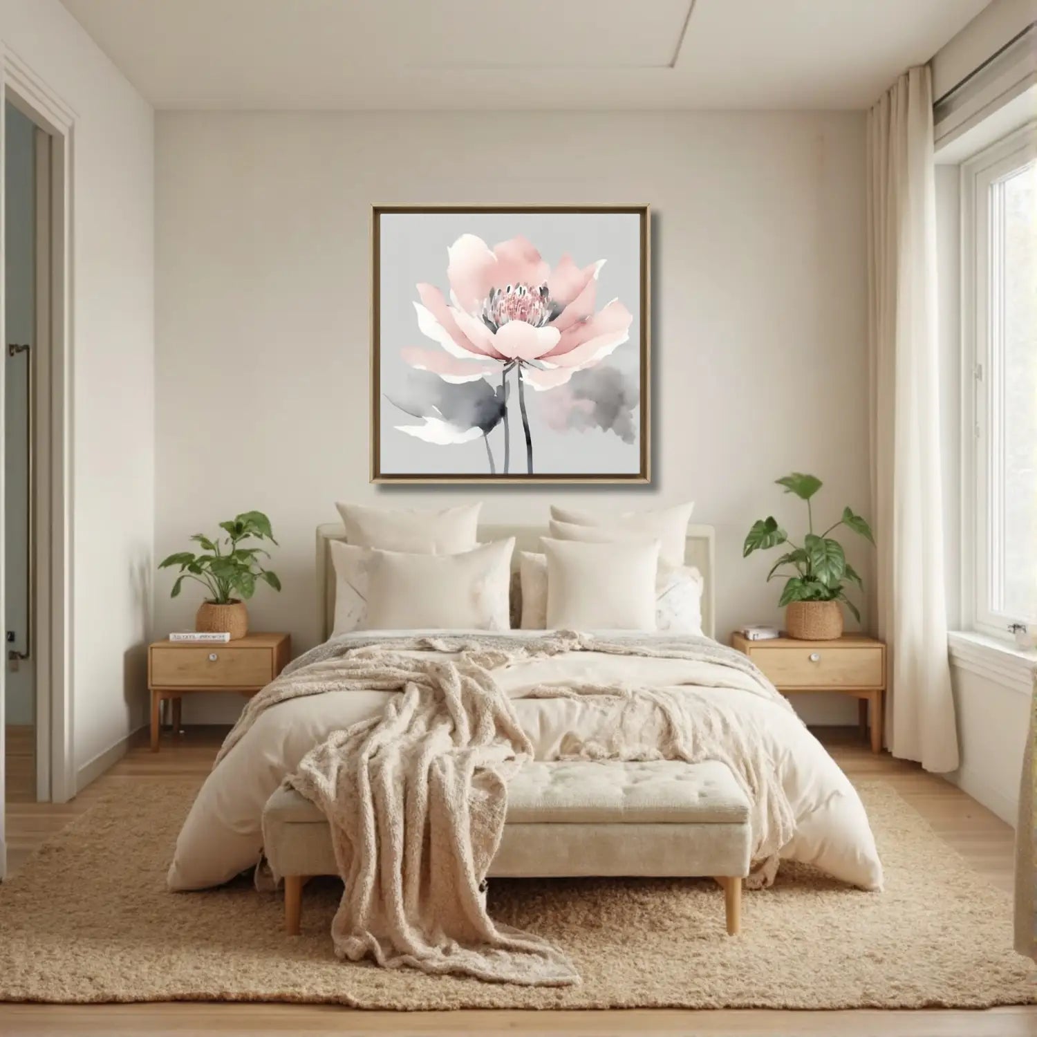 Nordic Blossom - Modern canvas art in grey and pink