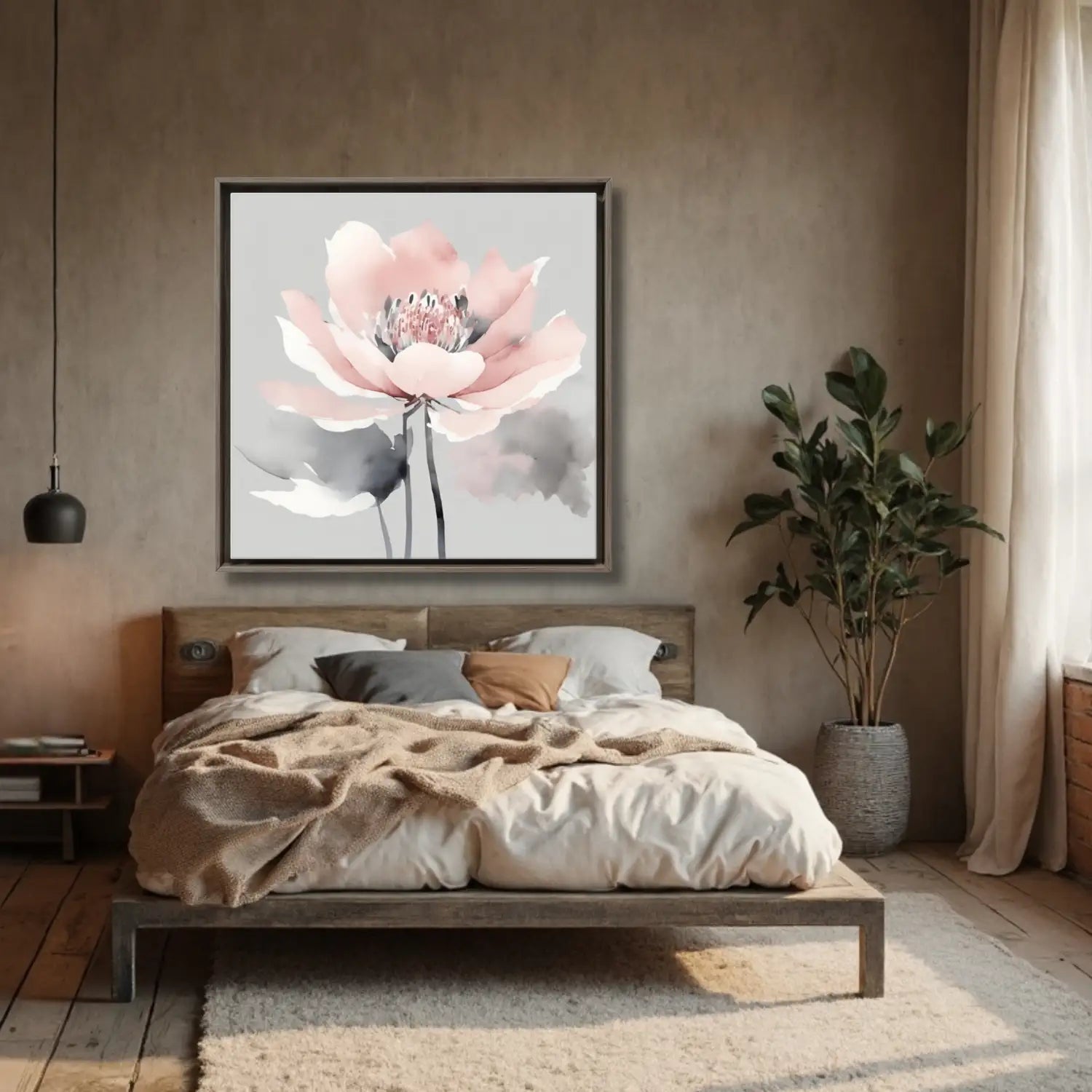 Nordic Blossom - Modern canvas art in grey and pink
