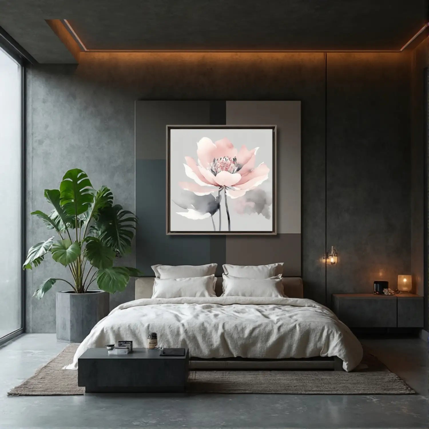 Nordic Blossom - Modern canvas art in grey and pink