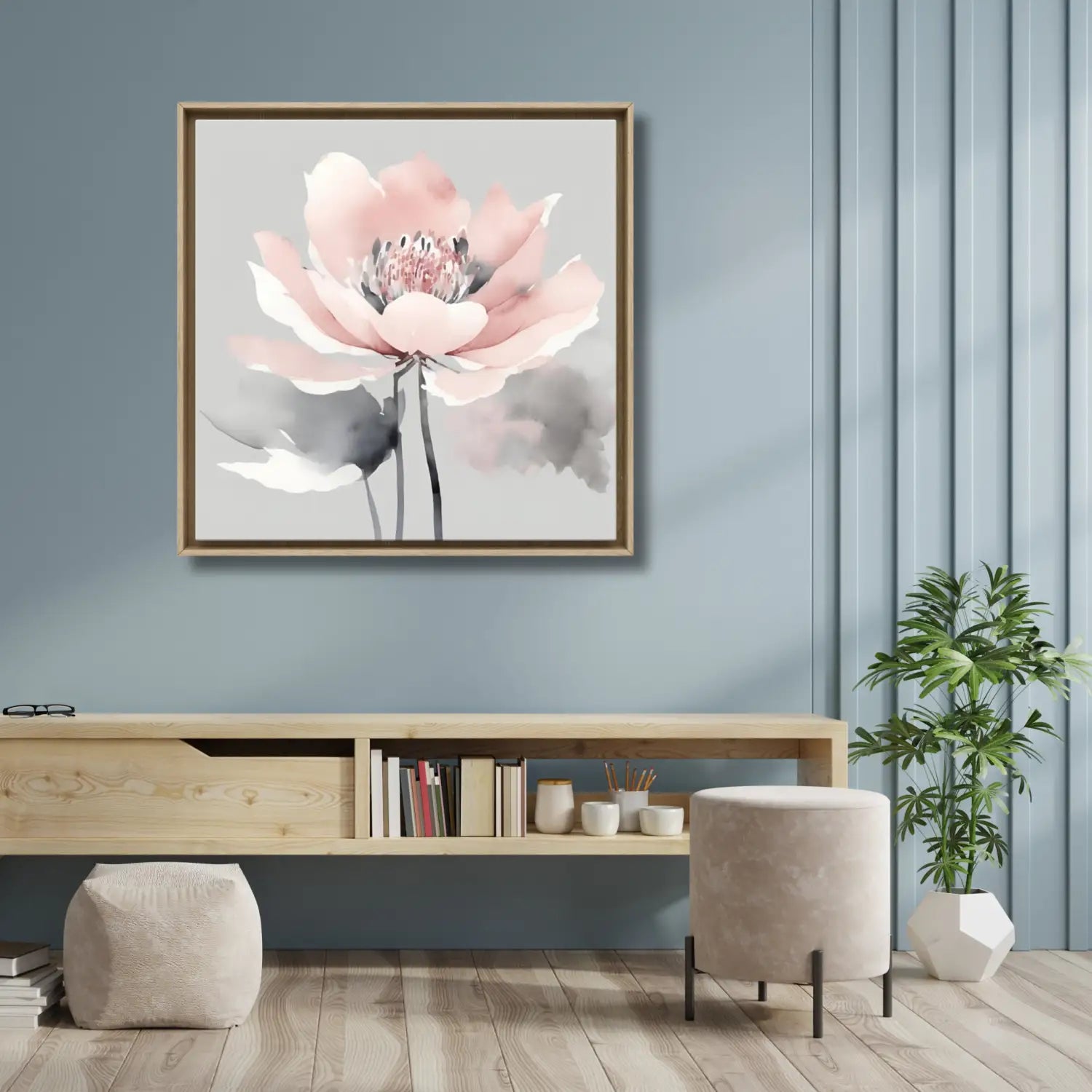 Nordic Blossom - Modern canvas art in grey and pink