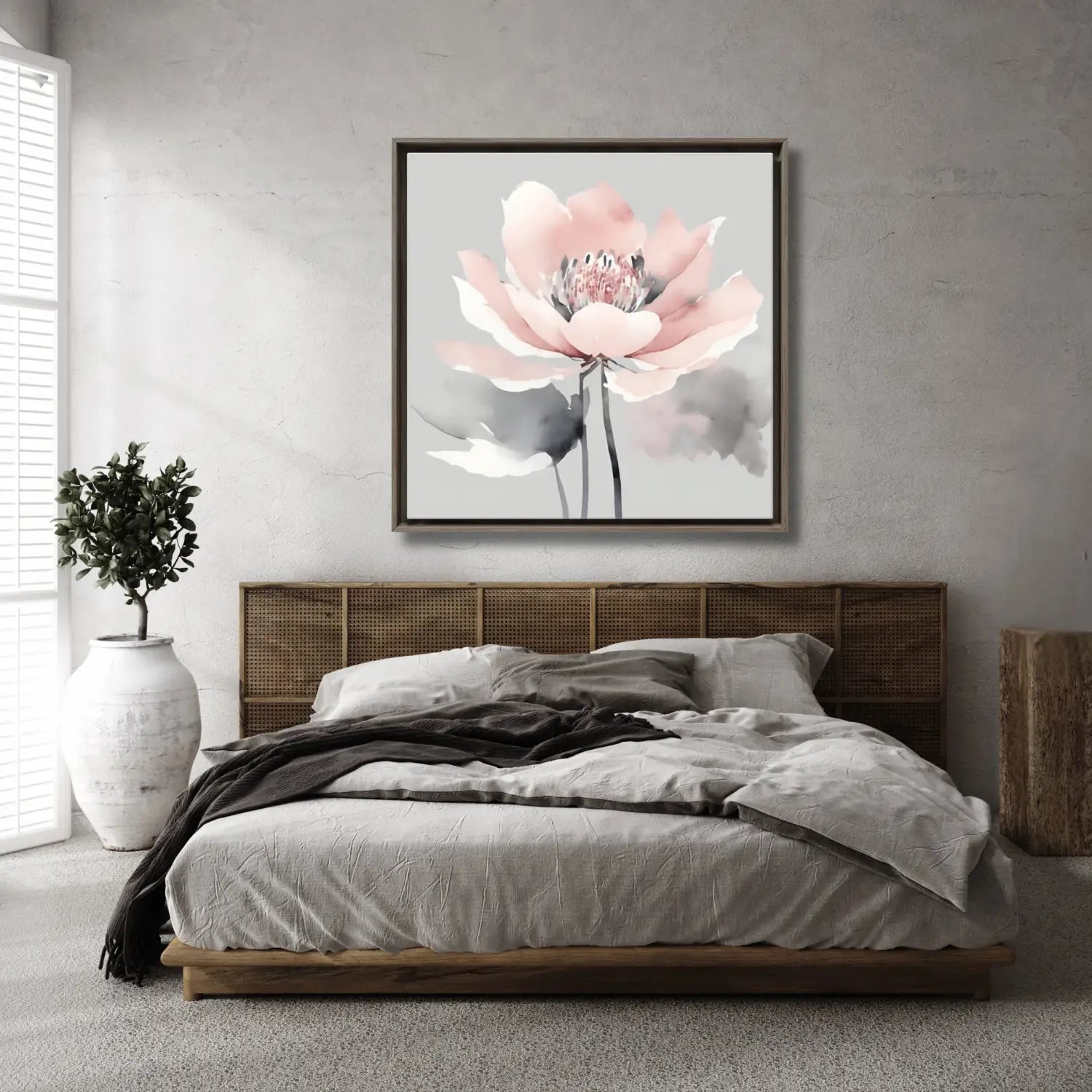 Nordic Blossom - Modern canvas art in grey and pink