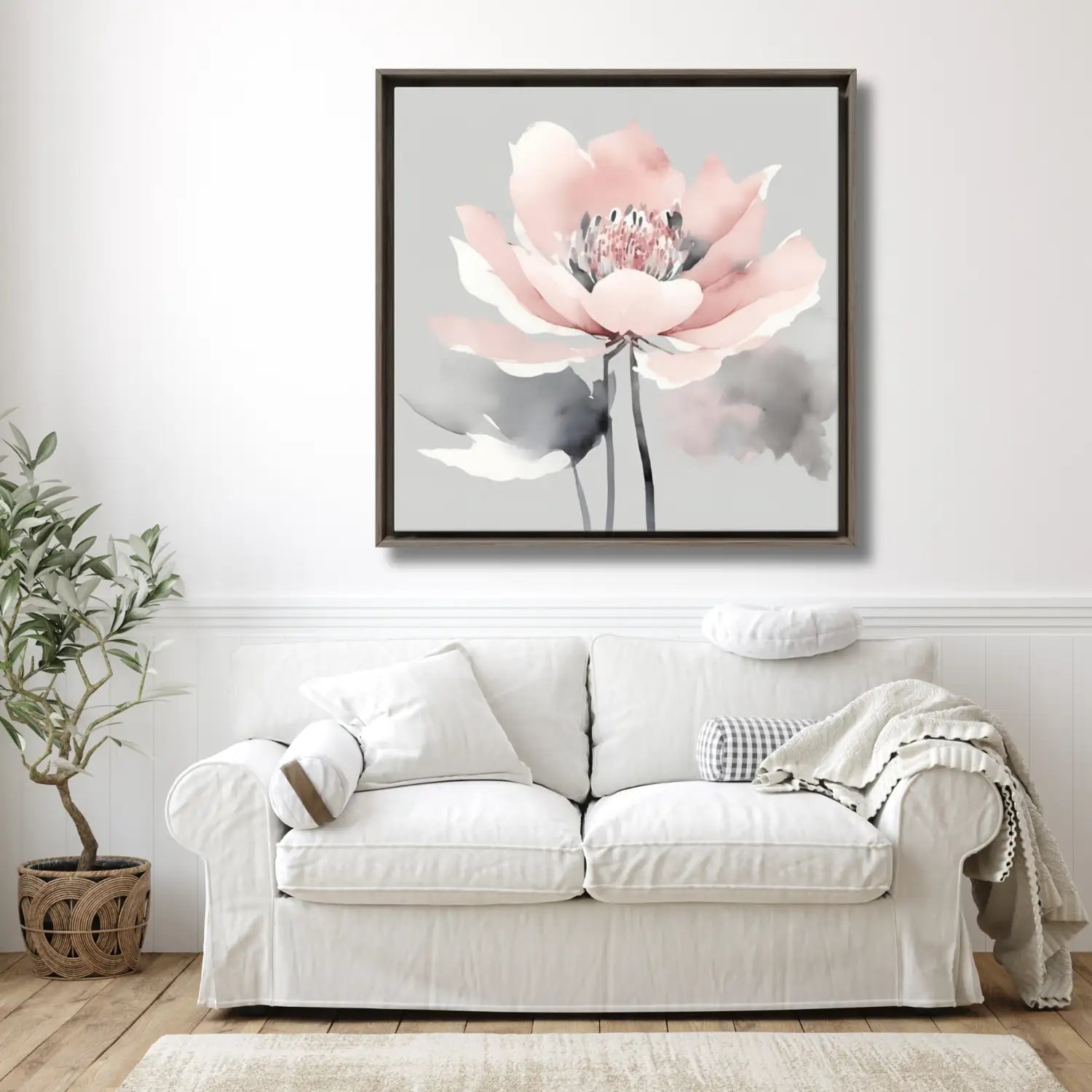 Nordic Blossom - Modern canvas art in grey and pink