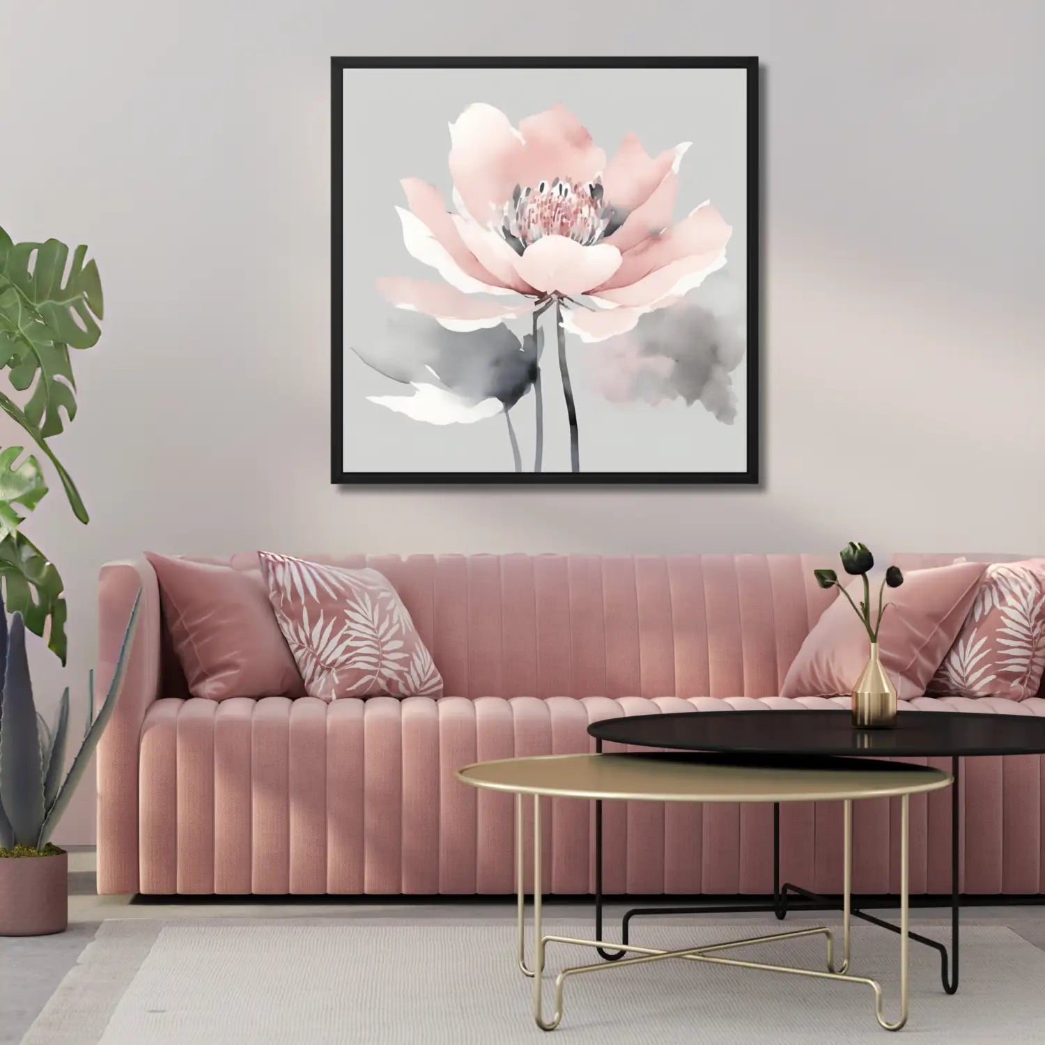 Nordic Blossom - Modern canvas art in grey and pink