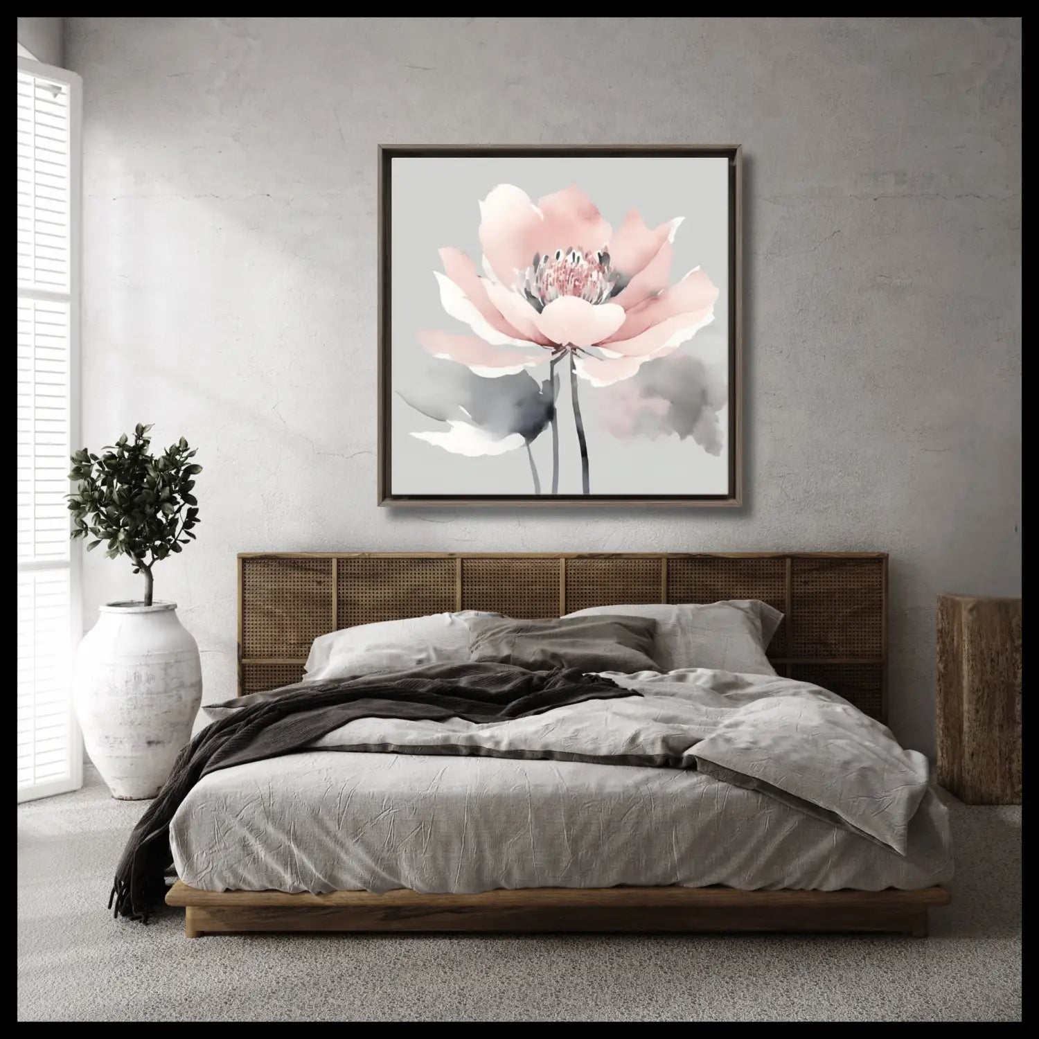 Nordic Blossom - Modern canvas art in grey and pink