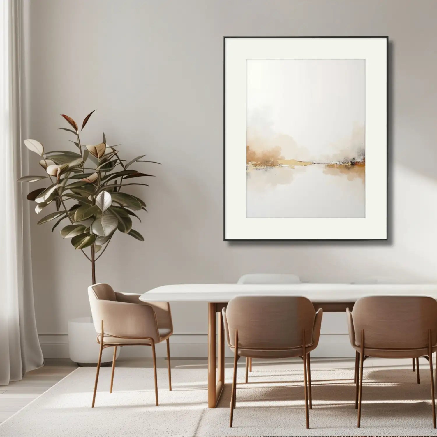 Stille - Minimalistische abstrakte Landschaft in weißer und beigefarbener digitaler Kunst