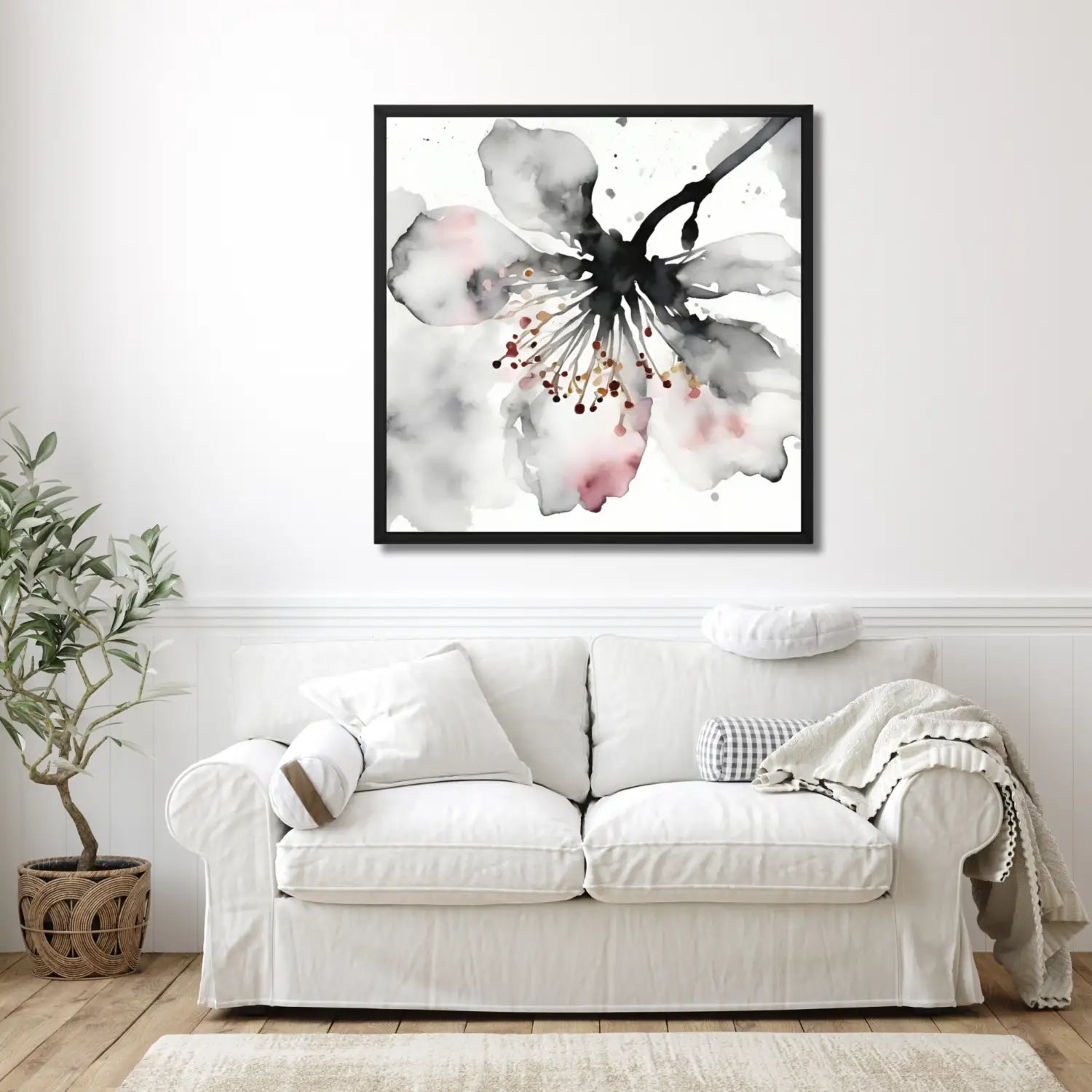 Sakura Whisper - Japandi black and white wall art