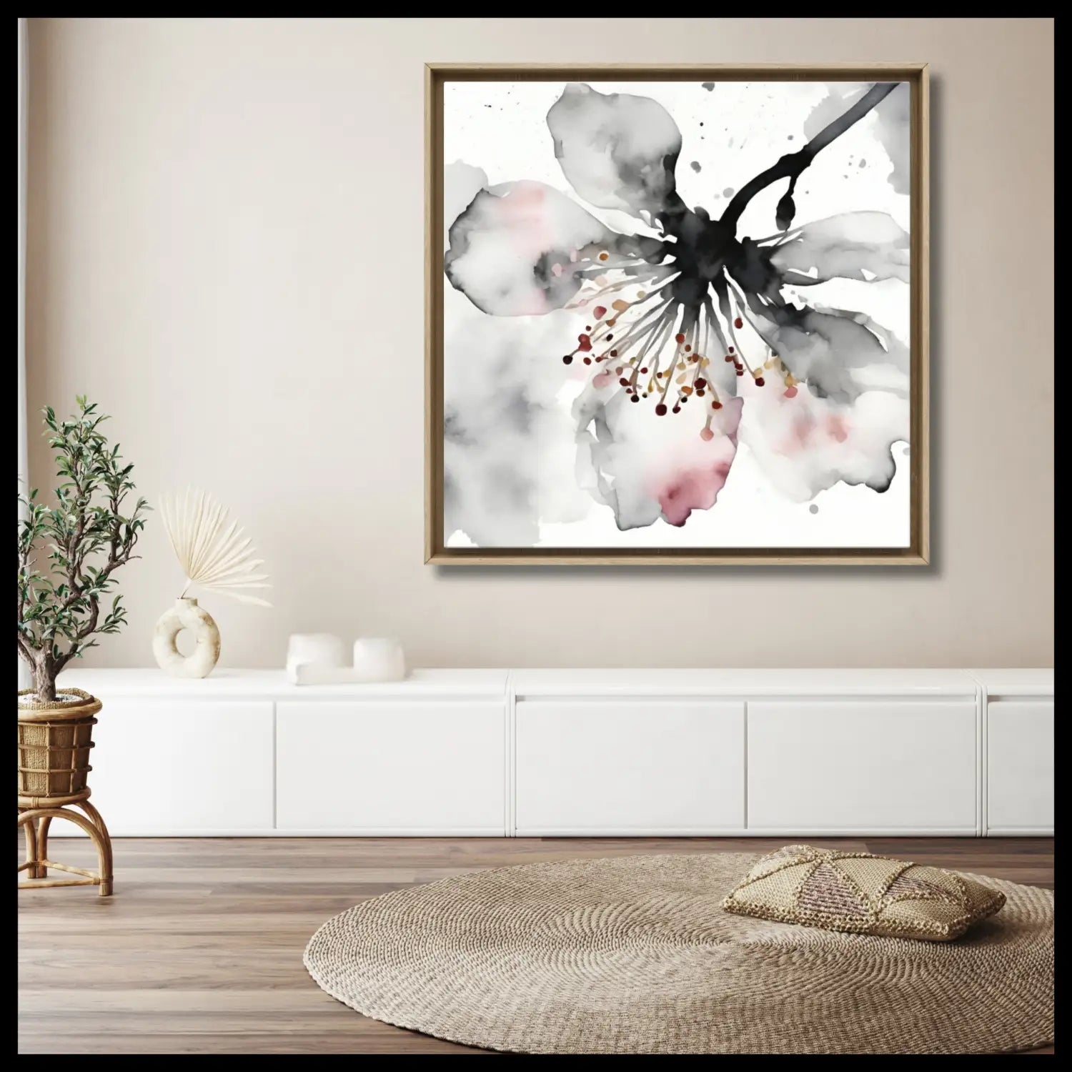 Sakura Whisper - Japandi black and white wall art