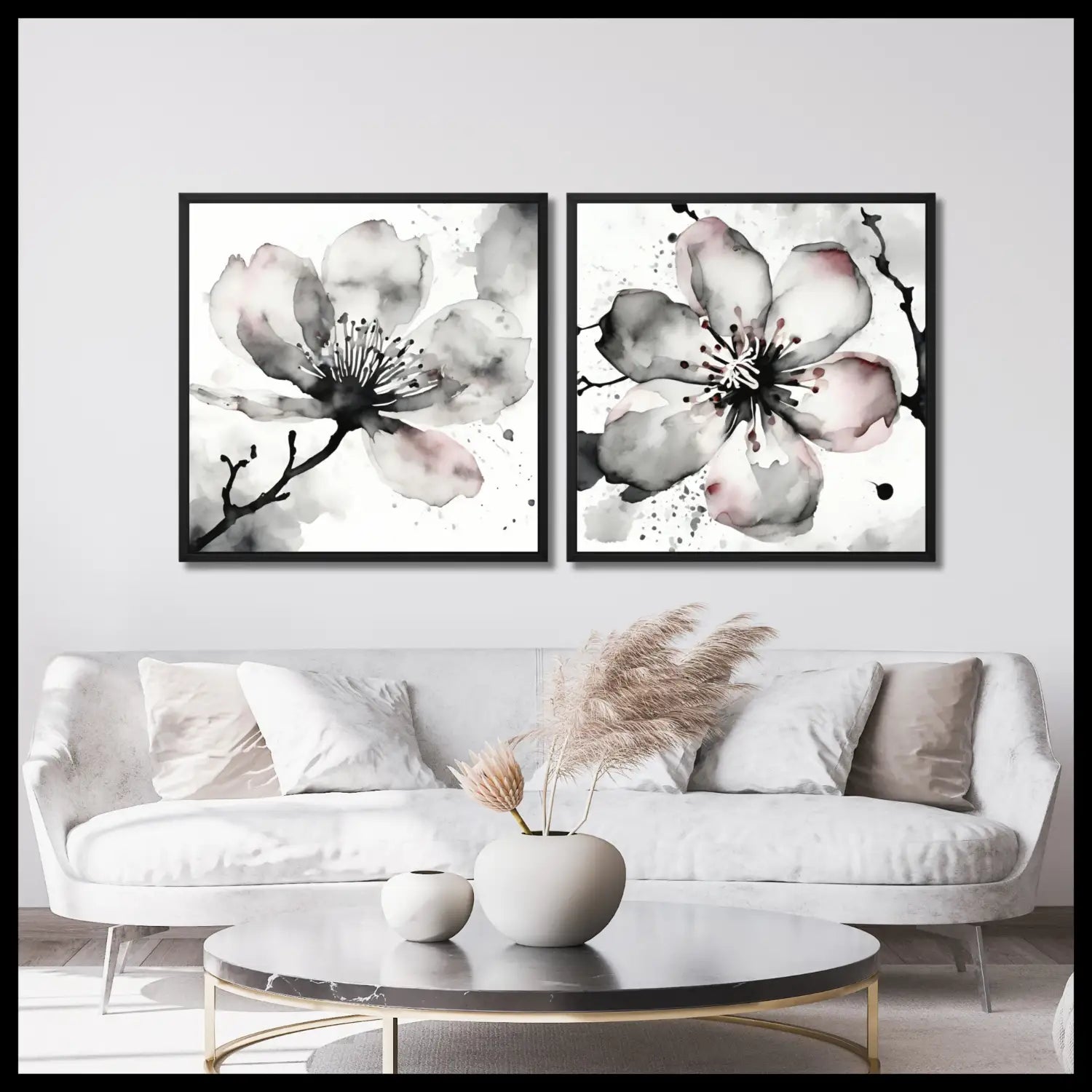 Sakura Zen - Black and white wall art set