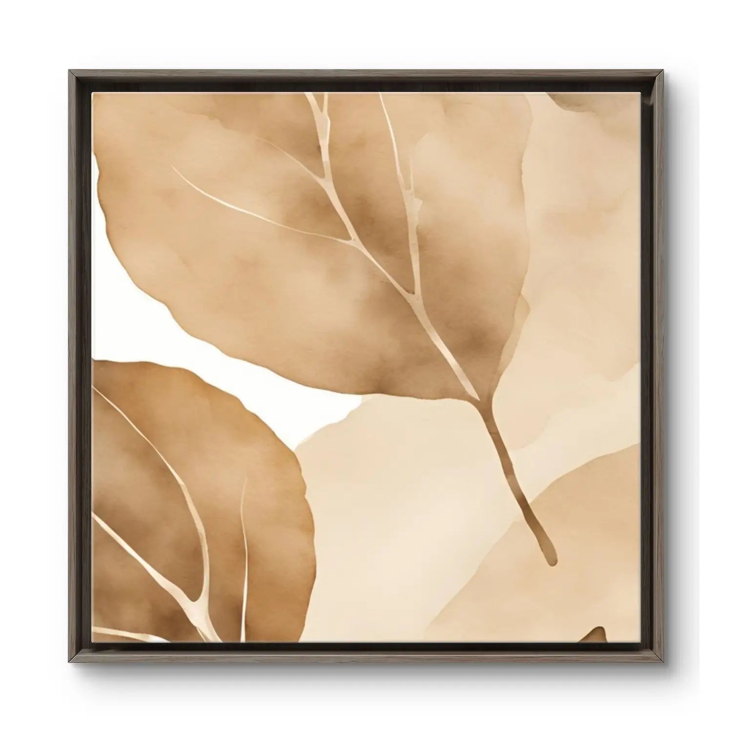 Close up on Sanctuary_Botanical Canvas Print in a brown wooden frame.