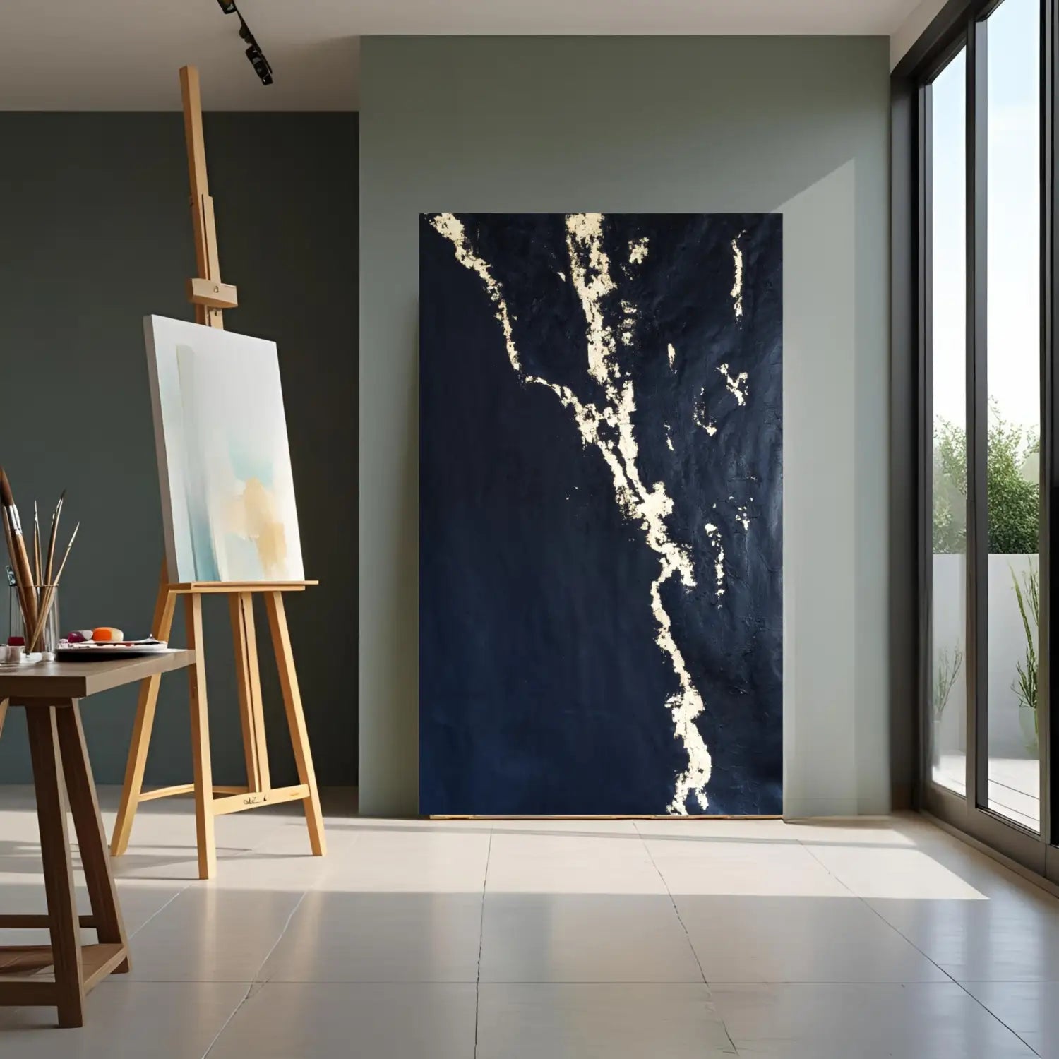 Prestige - hand painted modern black minimalist art with gold leaf