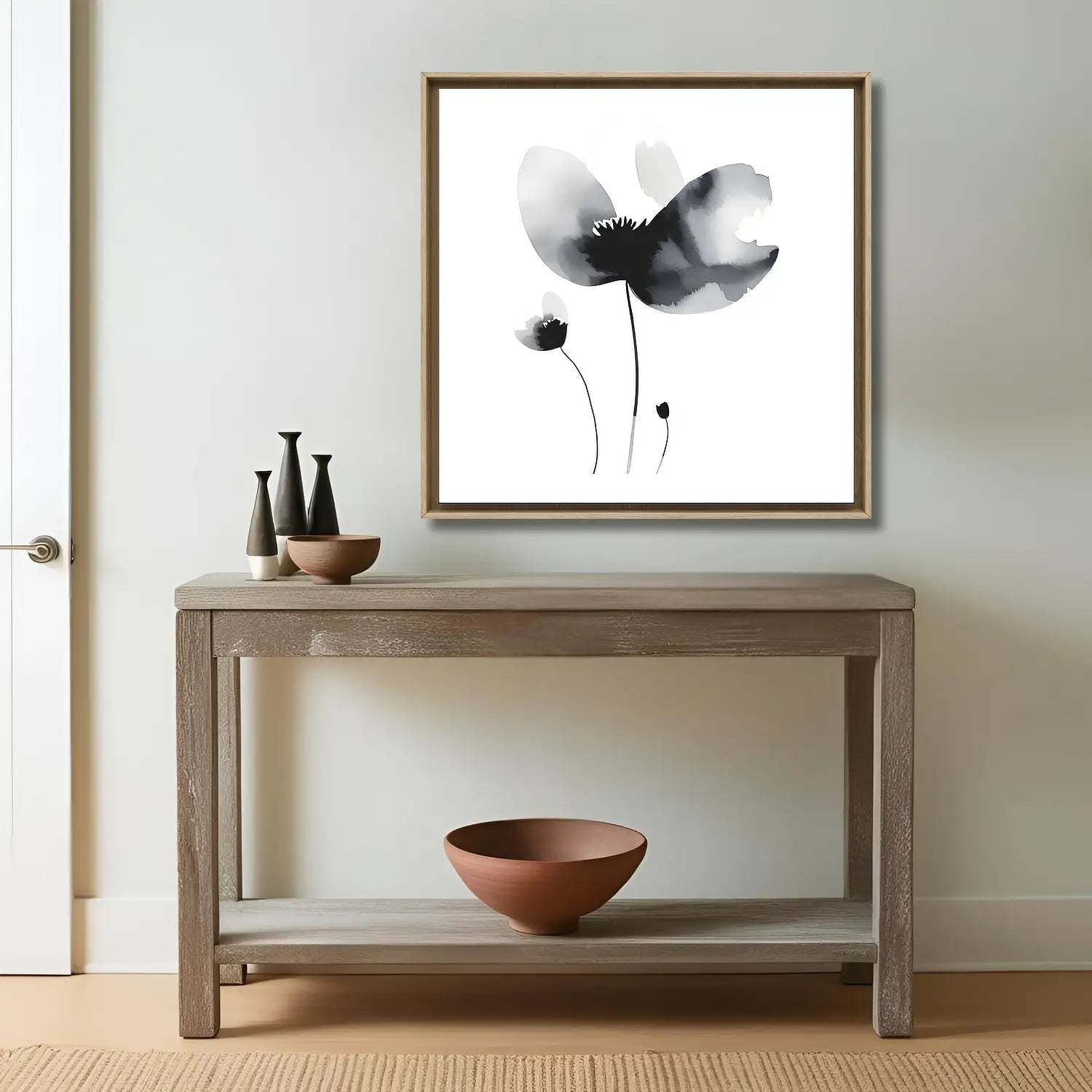 Zen - Black and white framed flower canvas art