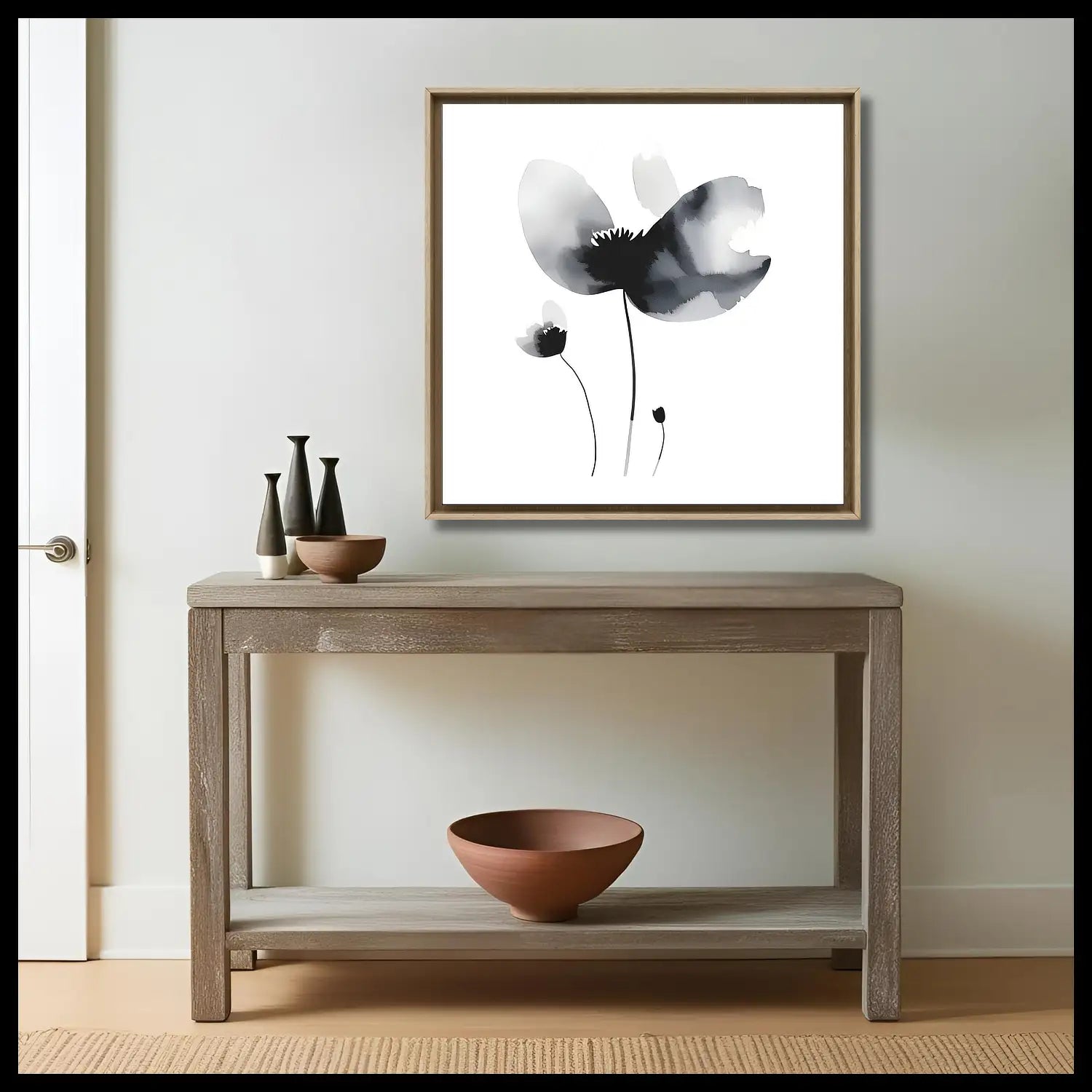Zen - Black and white framed flower canvas art