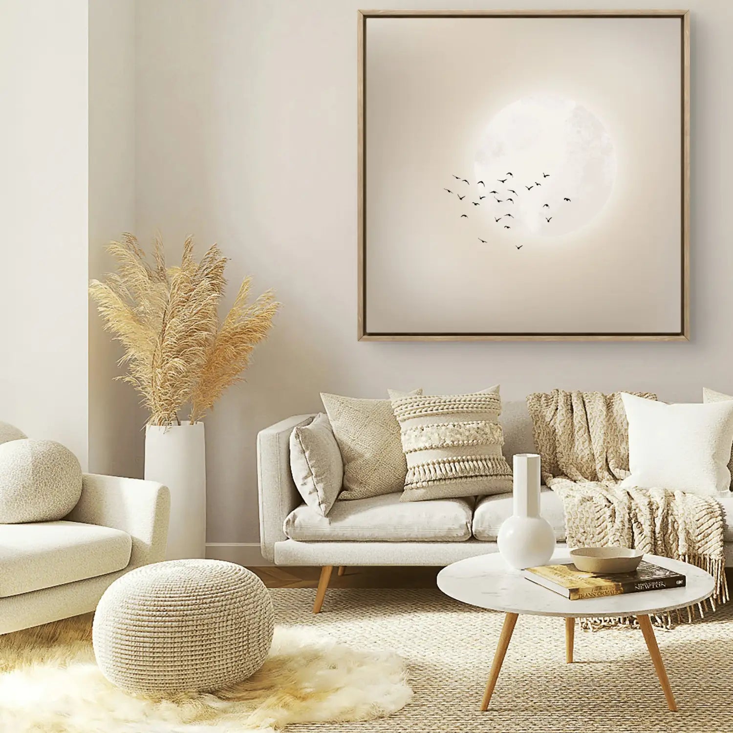 Drifting away - Neutral Japandi Canvas Wall Art Square
