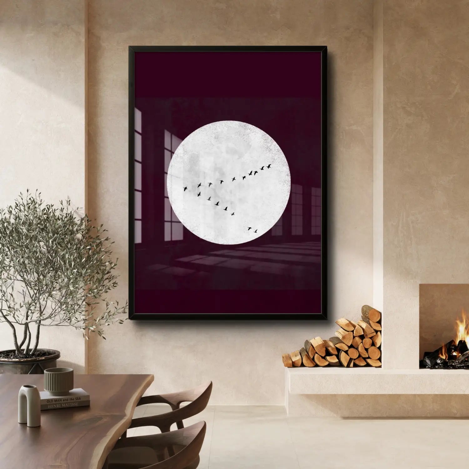 Drifting moments - Burgundy Japandi Moon Fine Art Print on Paper