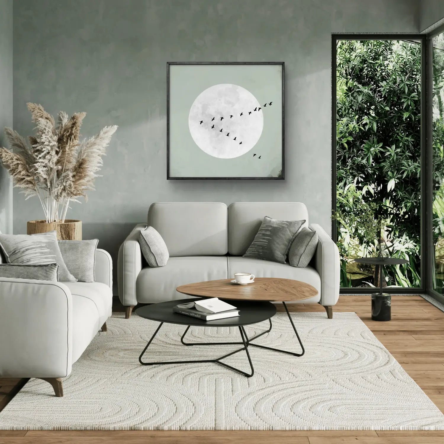 Beyond stillness - Sage green Japandi inspired canvas art print square