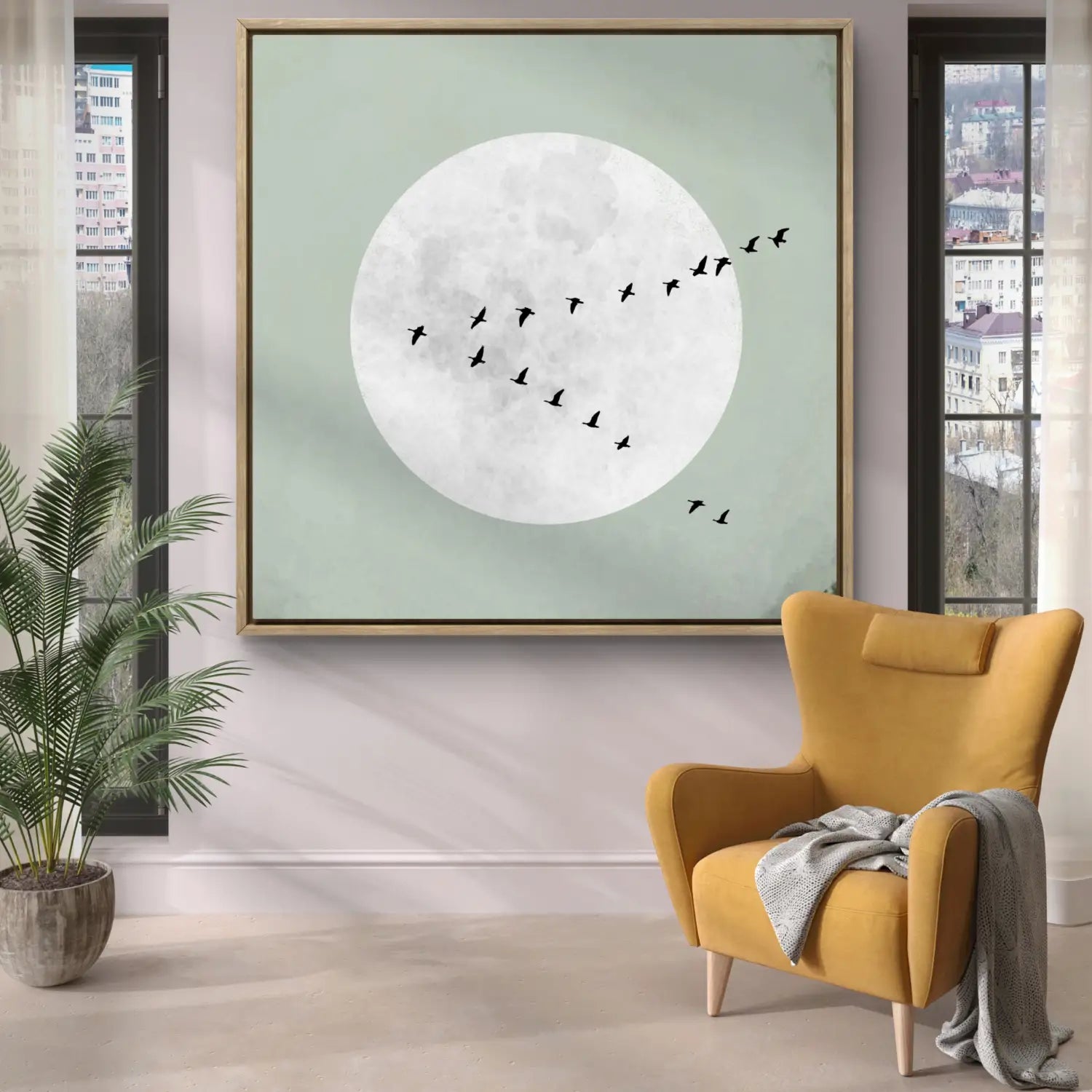 Beyond stillness - Sage green Japandi inspired canvas art print square