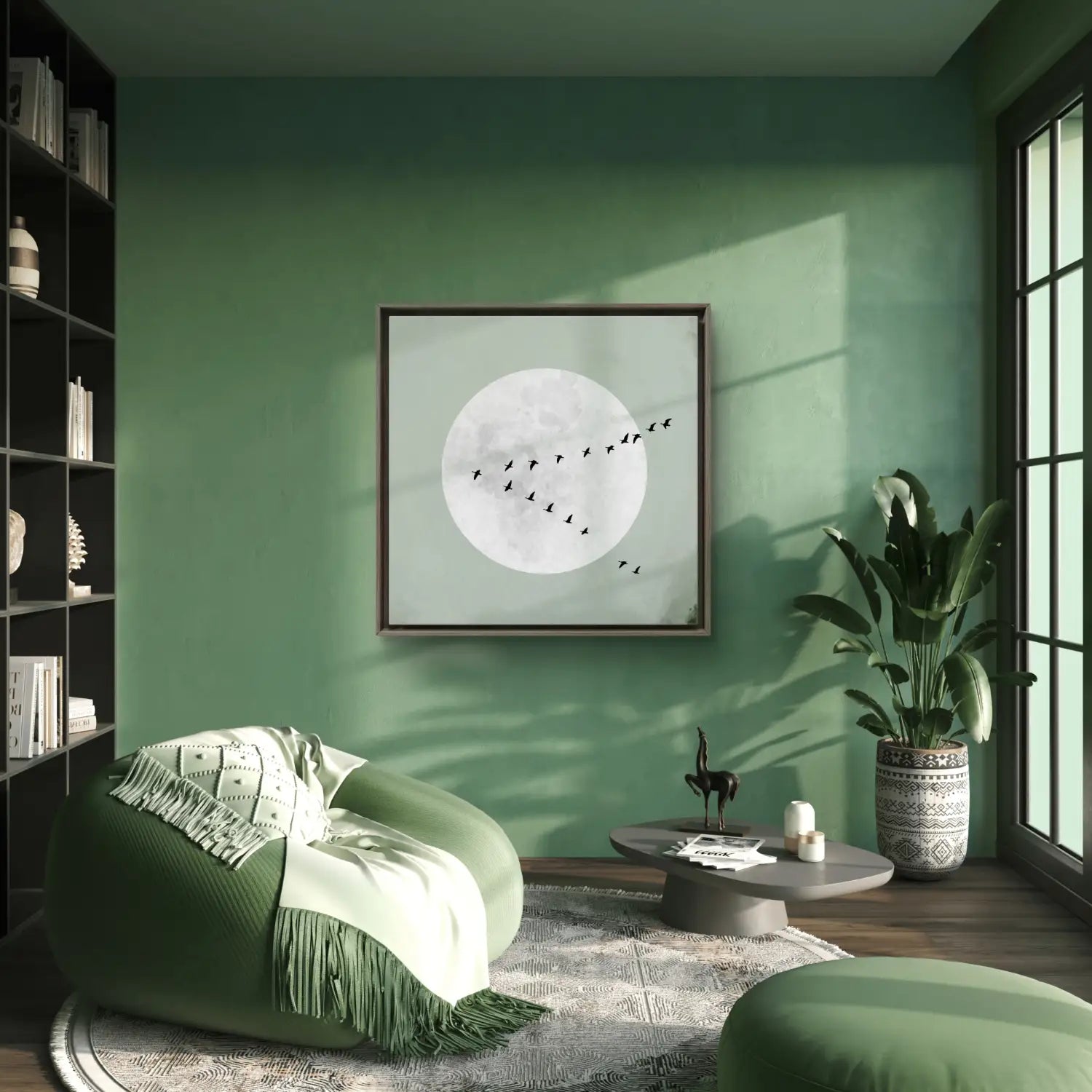 Beyond stillness - Sage green Japandi inspired canvas art print square