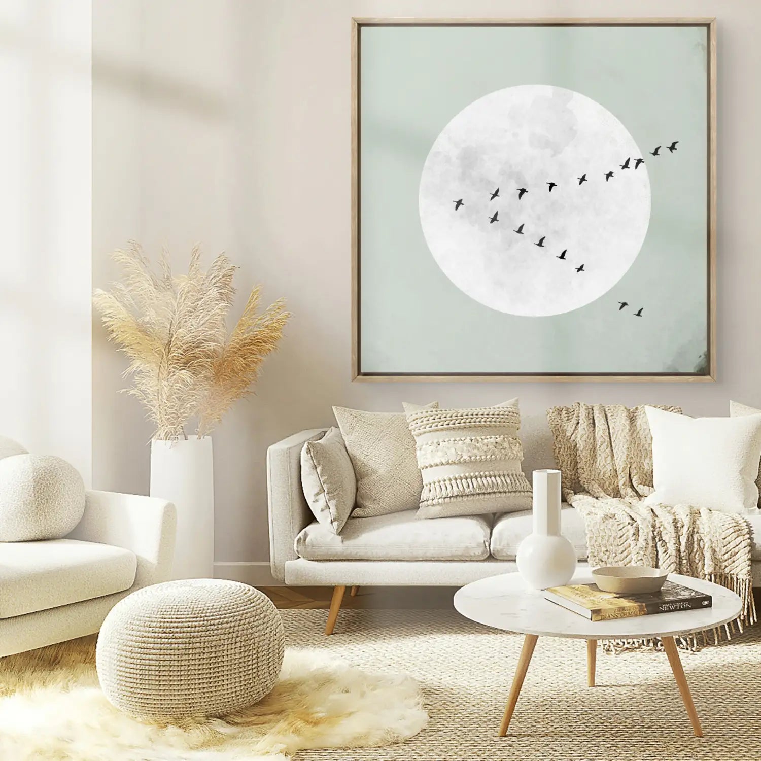 Beyond stillness - Sage green Japandi inspired canvas art print square
