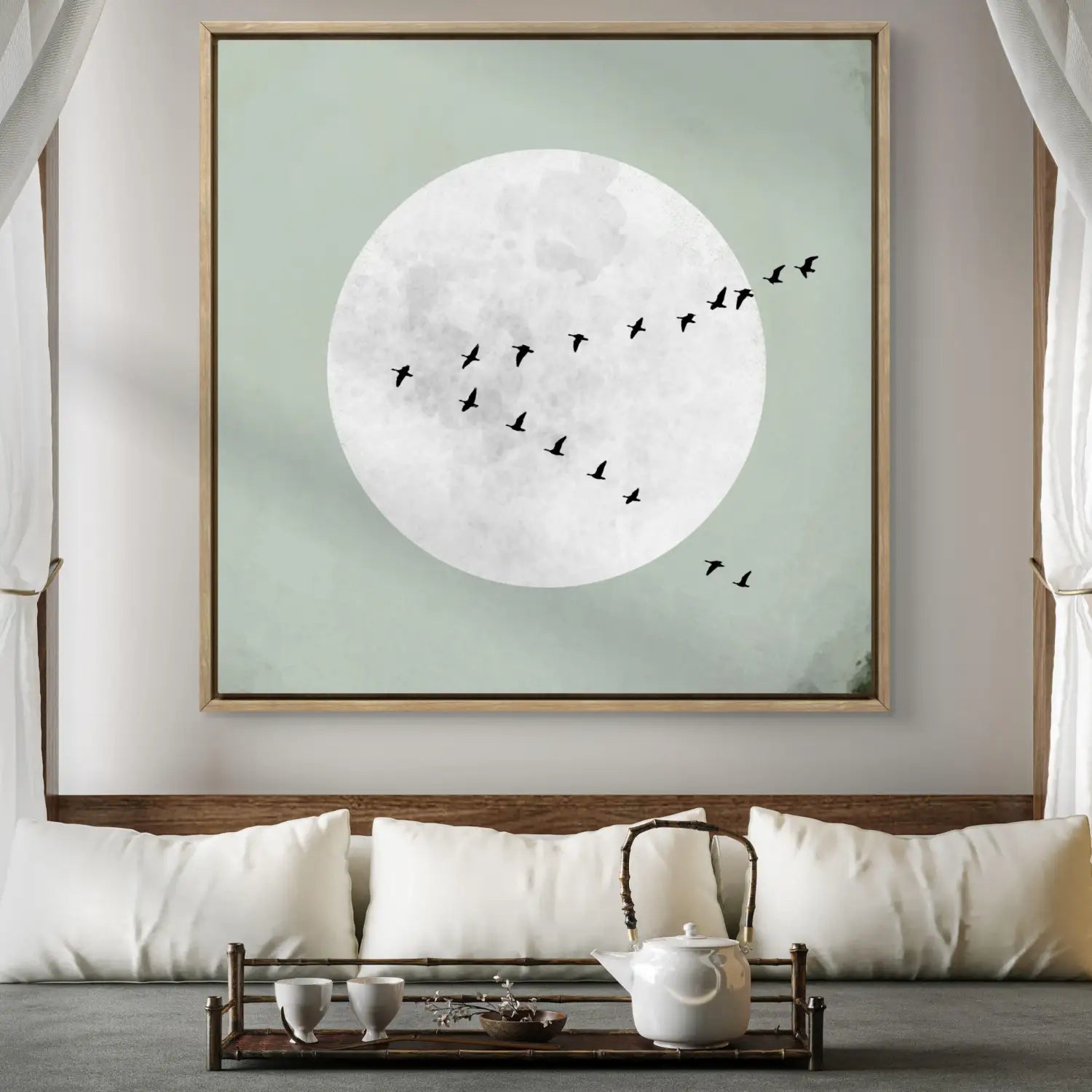 Beyond stillness - Sage green Japandi inspired canvas art print square