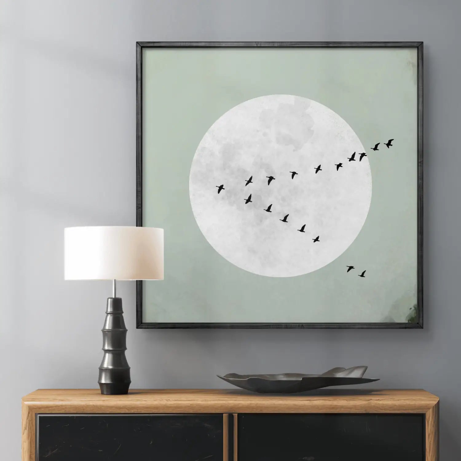 Beyond stillness - Sage green Japandi inspired canvas art print square