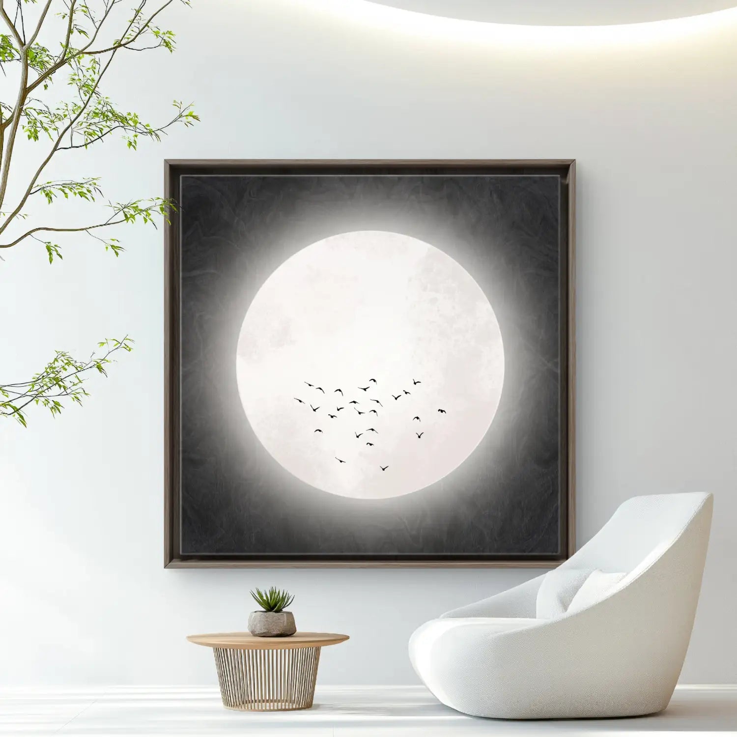 Drifting serenity - Black Japandi Moon Canvas Wall Art