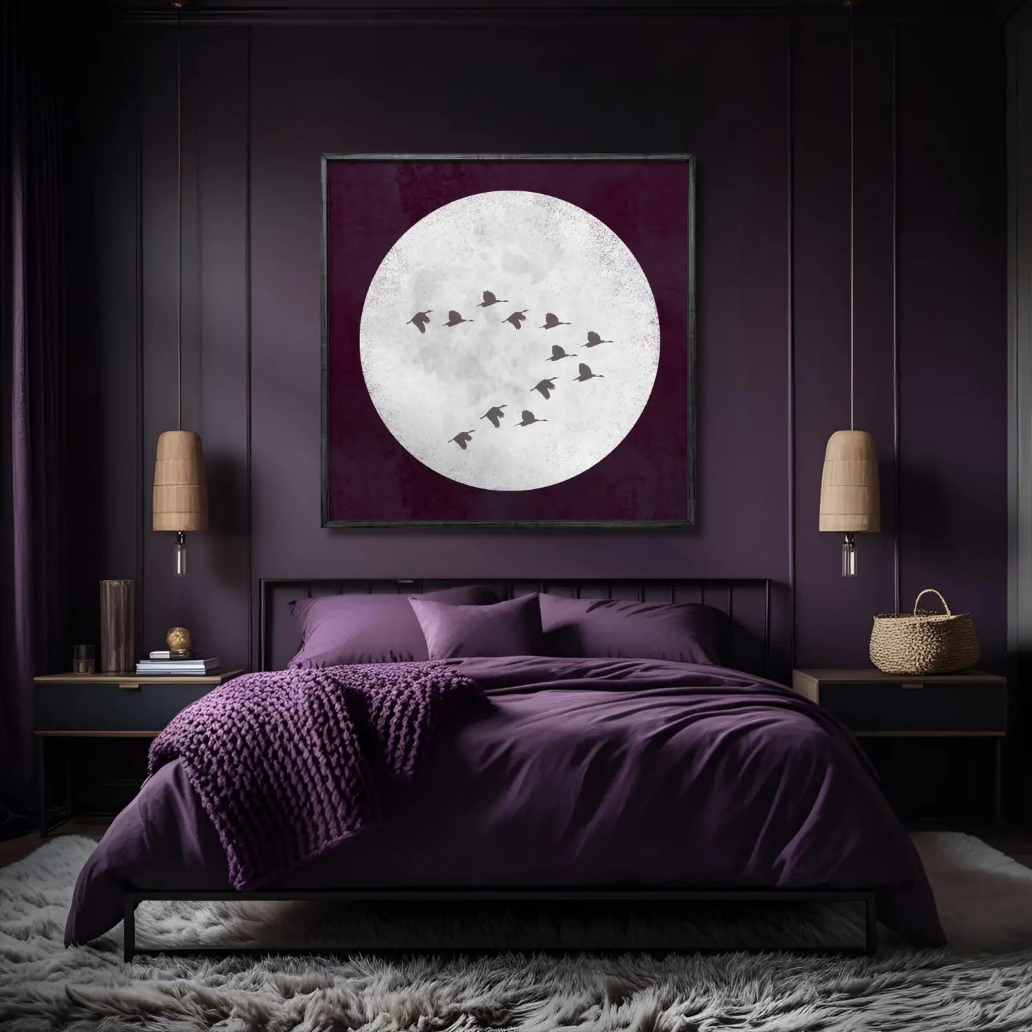 Beyond contemplation - Burgundy Japandi Moon Canvas Print Art