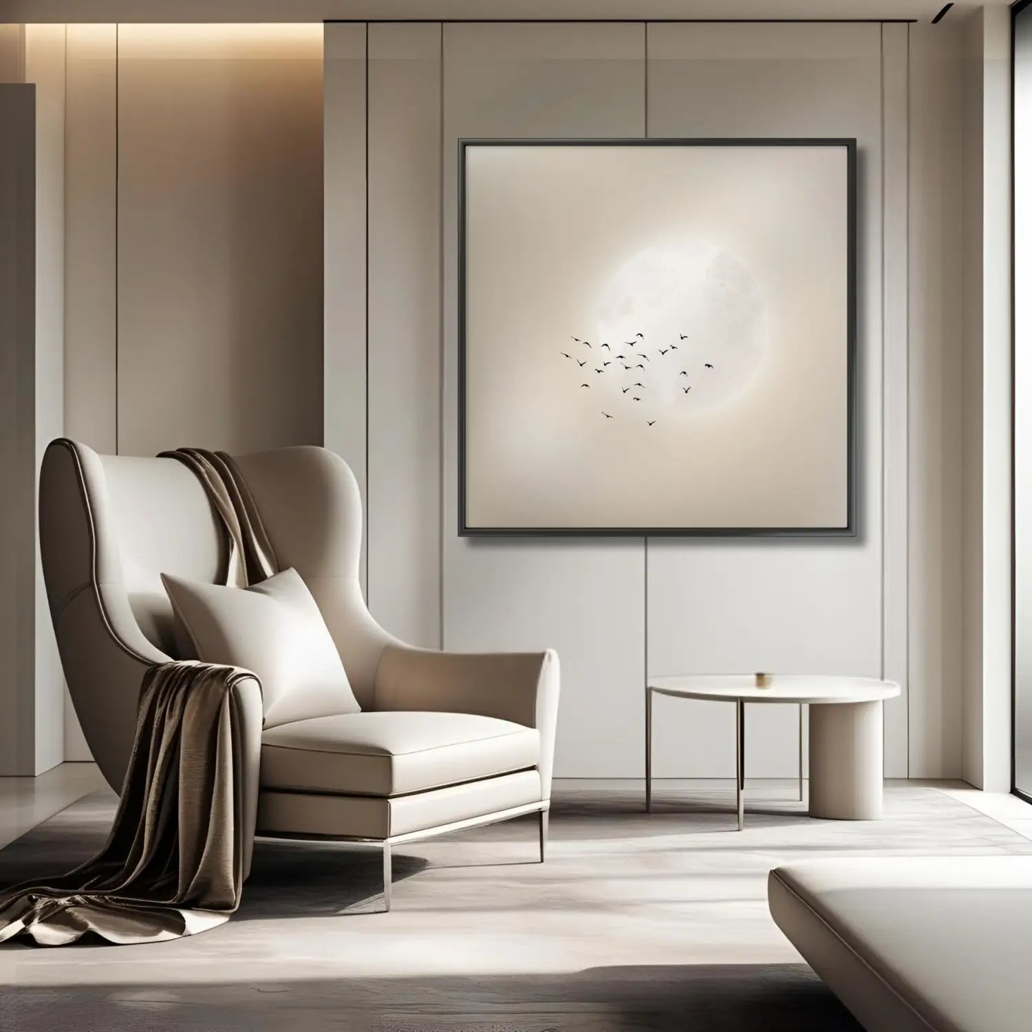 Drifting away - Neutral Japandi Canvas Wall Art Square