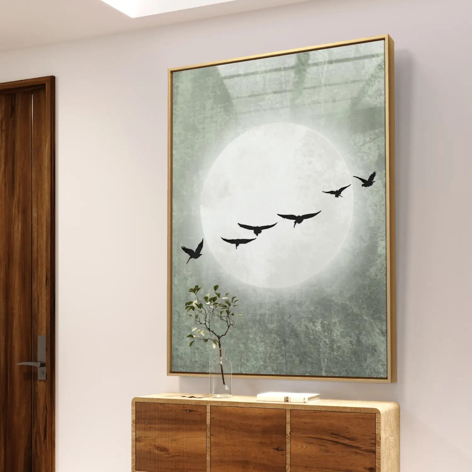Beyond tranquillity - Sage green Japandi Moon Art on Paper