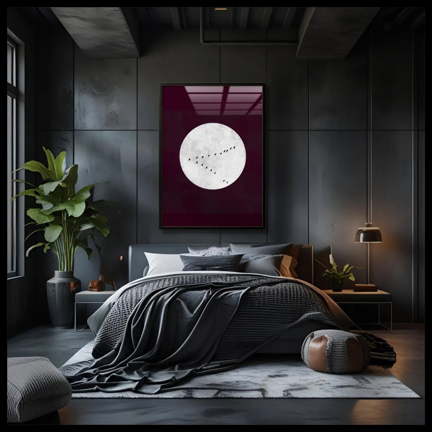 Drifting moments - Burgundy Japandi Moon Fine Art Print on Paper