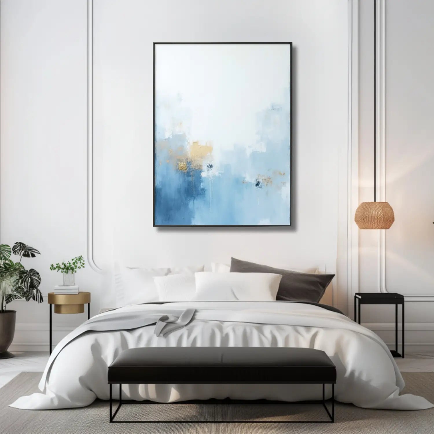 Celestial Dream - Minimalist wall art gold & blue digital art
