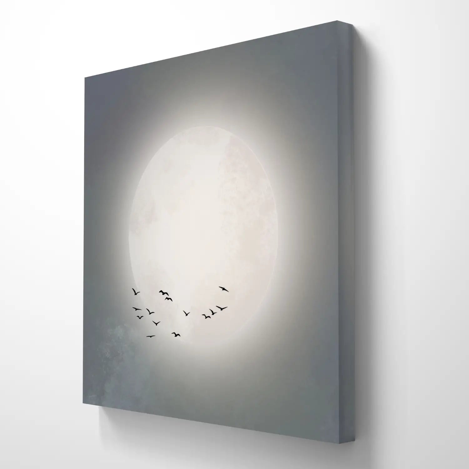 Beyond the moon - Blue Japandi Moon Canvas Wall Art Print