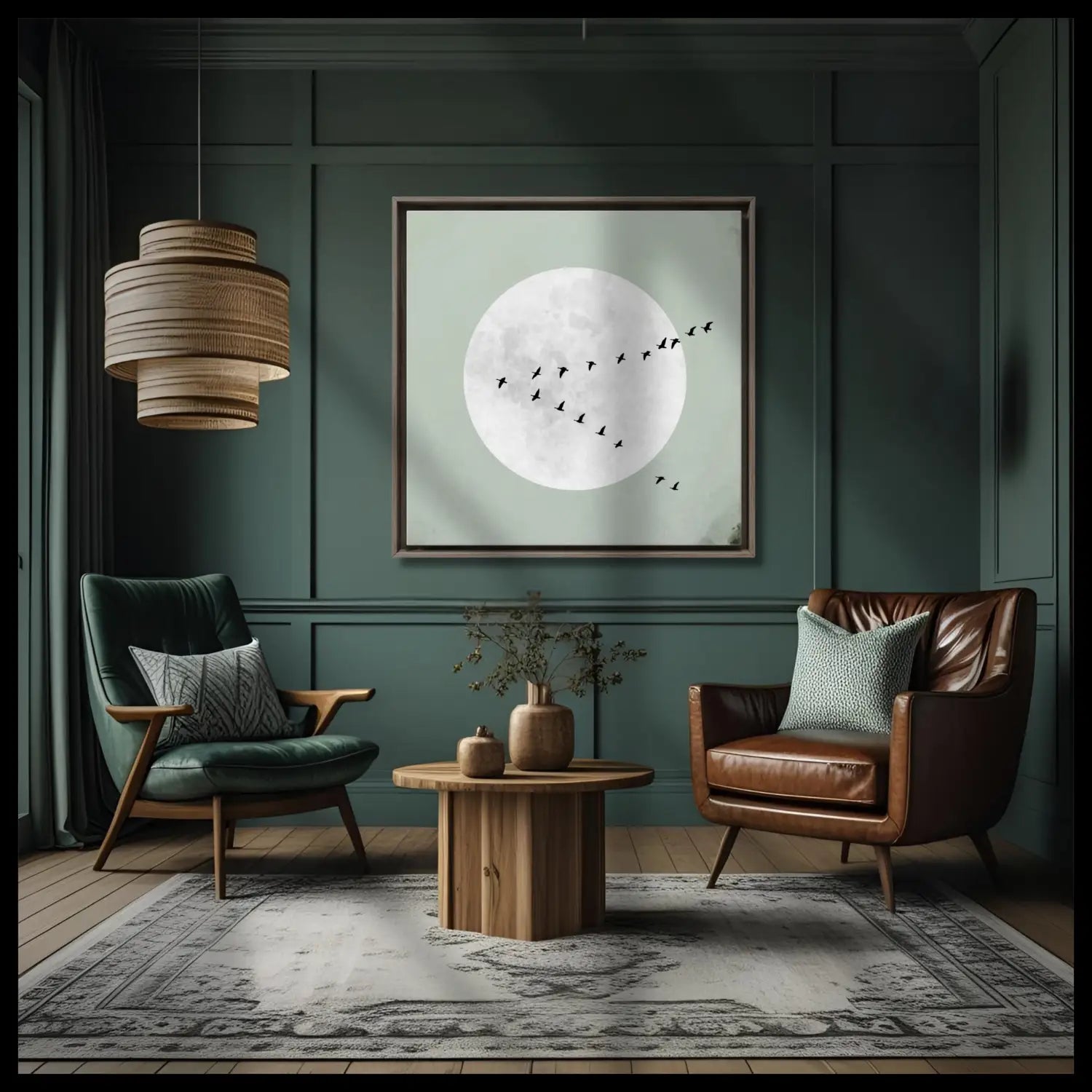 Beyond stillness - Sage green Japandi inspired canvas art print square