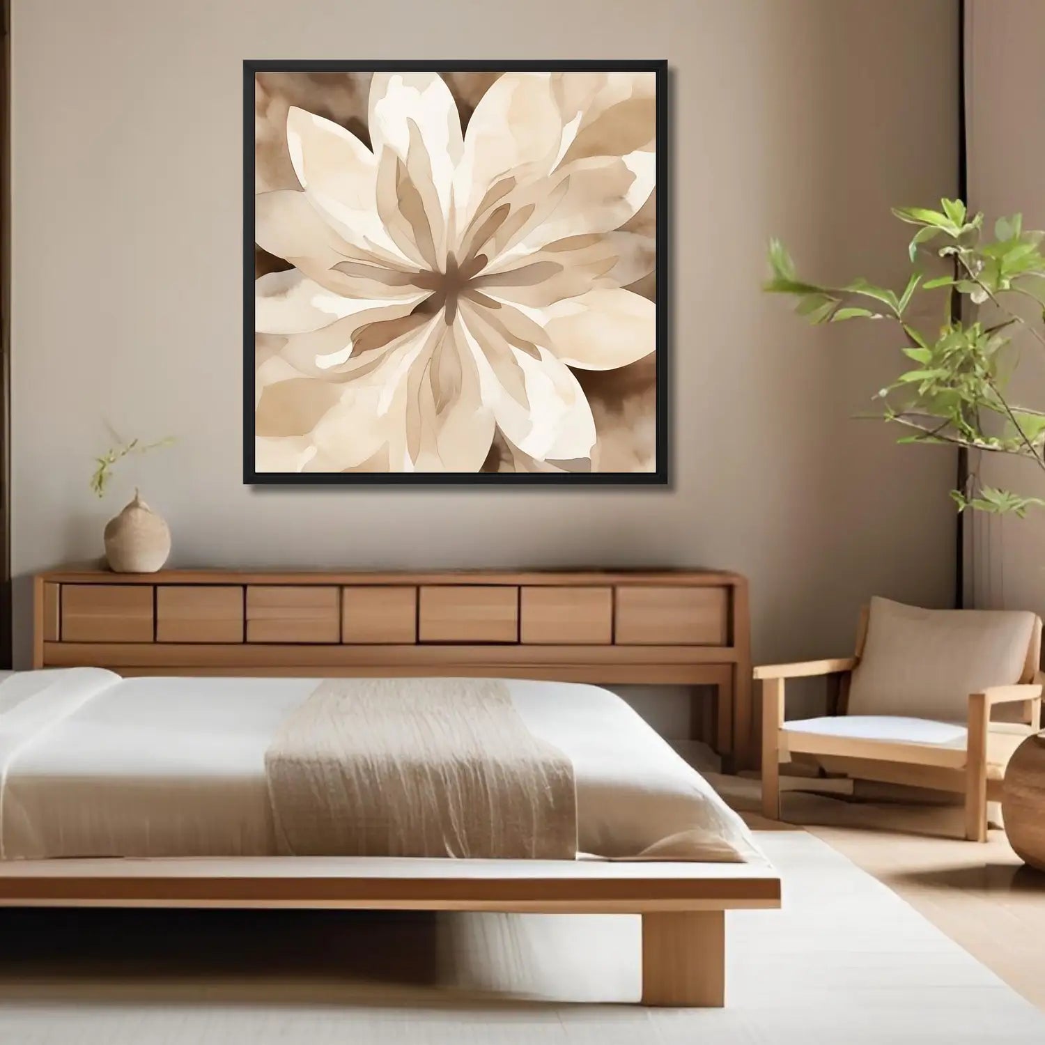 Bloom - Lienzo de flores en beige