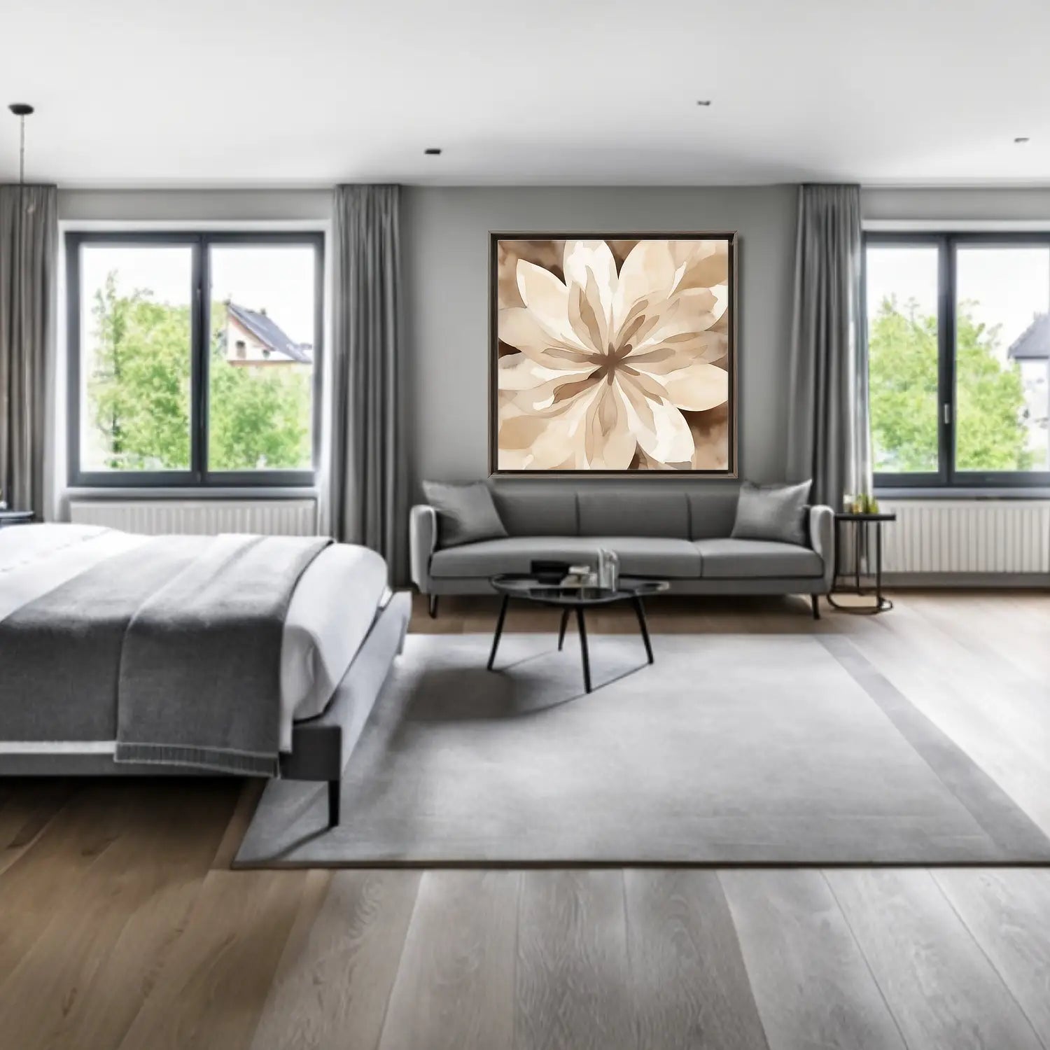 Bloom - Lienzo de flores en beige