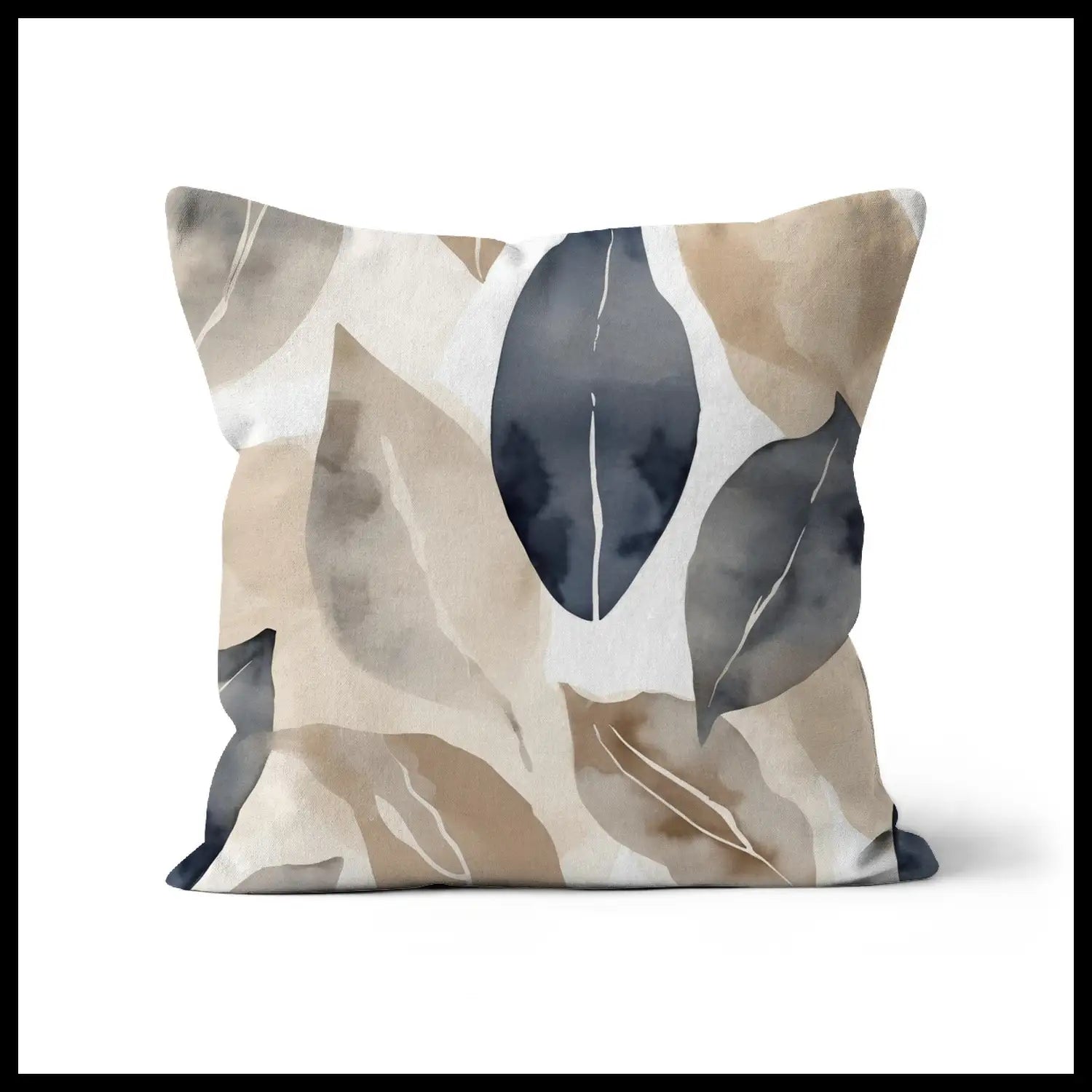 Escape - Floral linen throw pillow in blue and beige